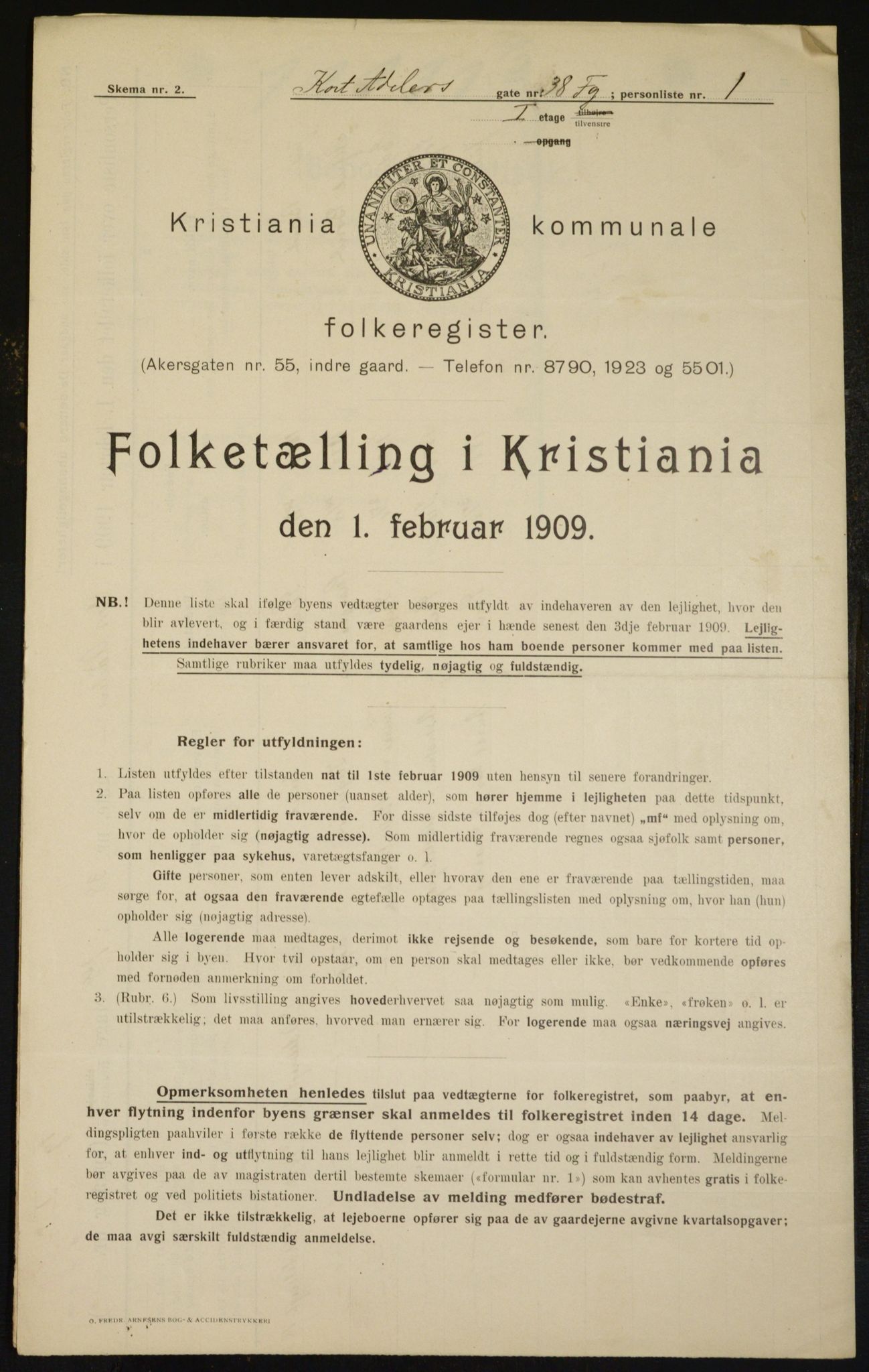 OBA, Municipal Census 1909 for Kristiania, 1909, p. 12734