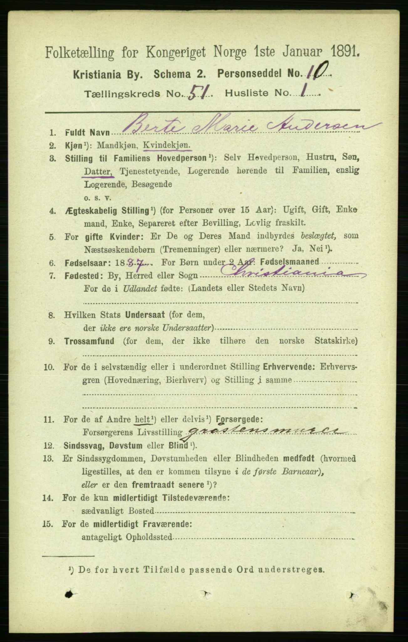 RA, 1891 census for 0301 Kristiania, 1891, p. 29185