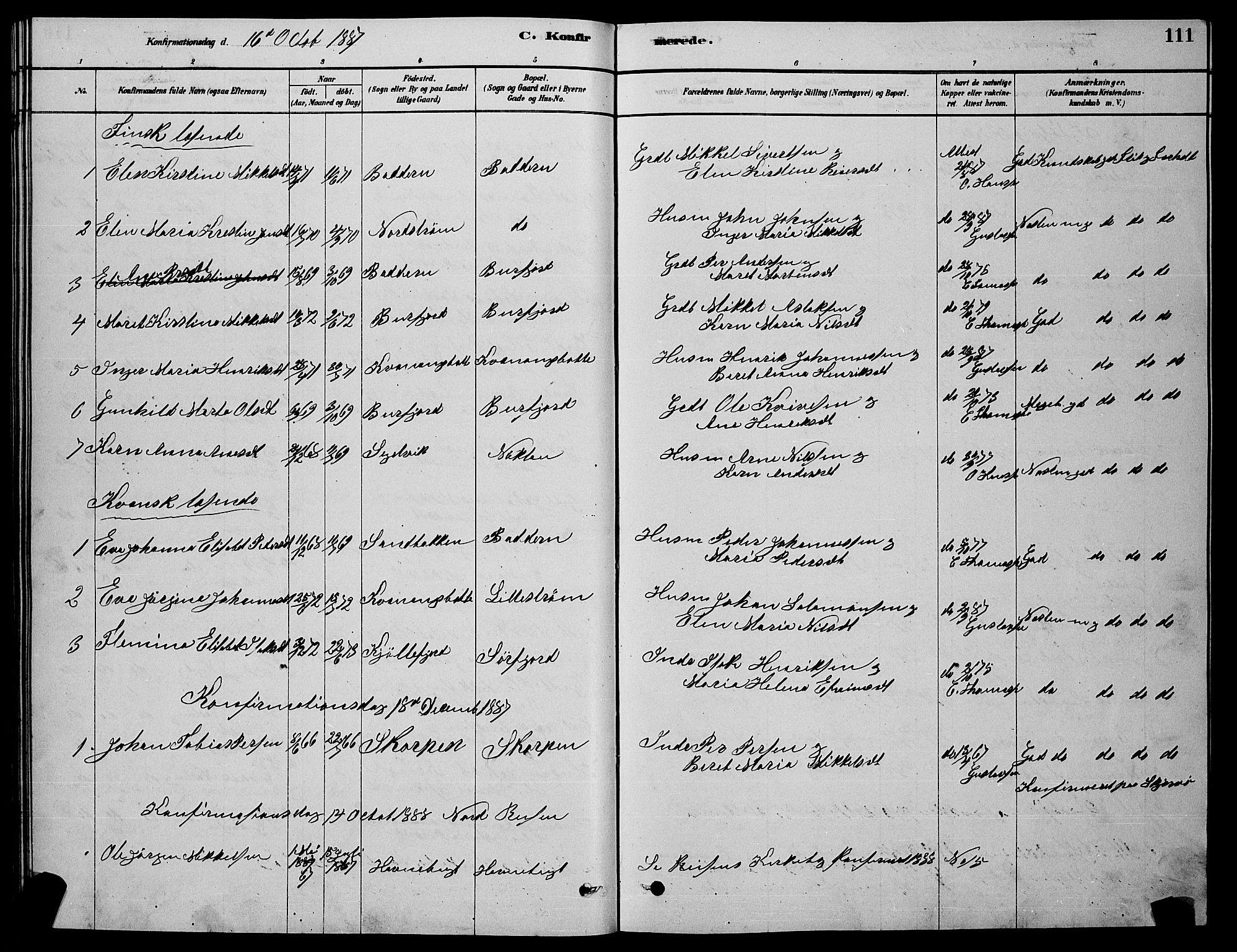 Skjervøy sokneprestkontor, SATØ/S-1300/H/Ha/Hab/L0015klokker: Parish register (copy) no. 15, 1878-1890, p. 111