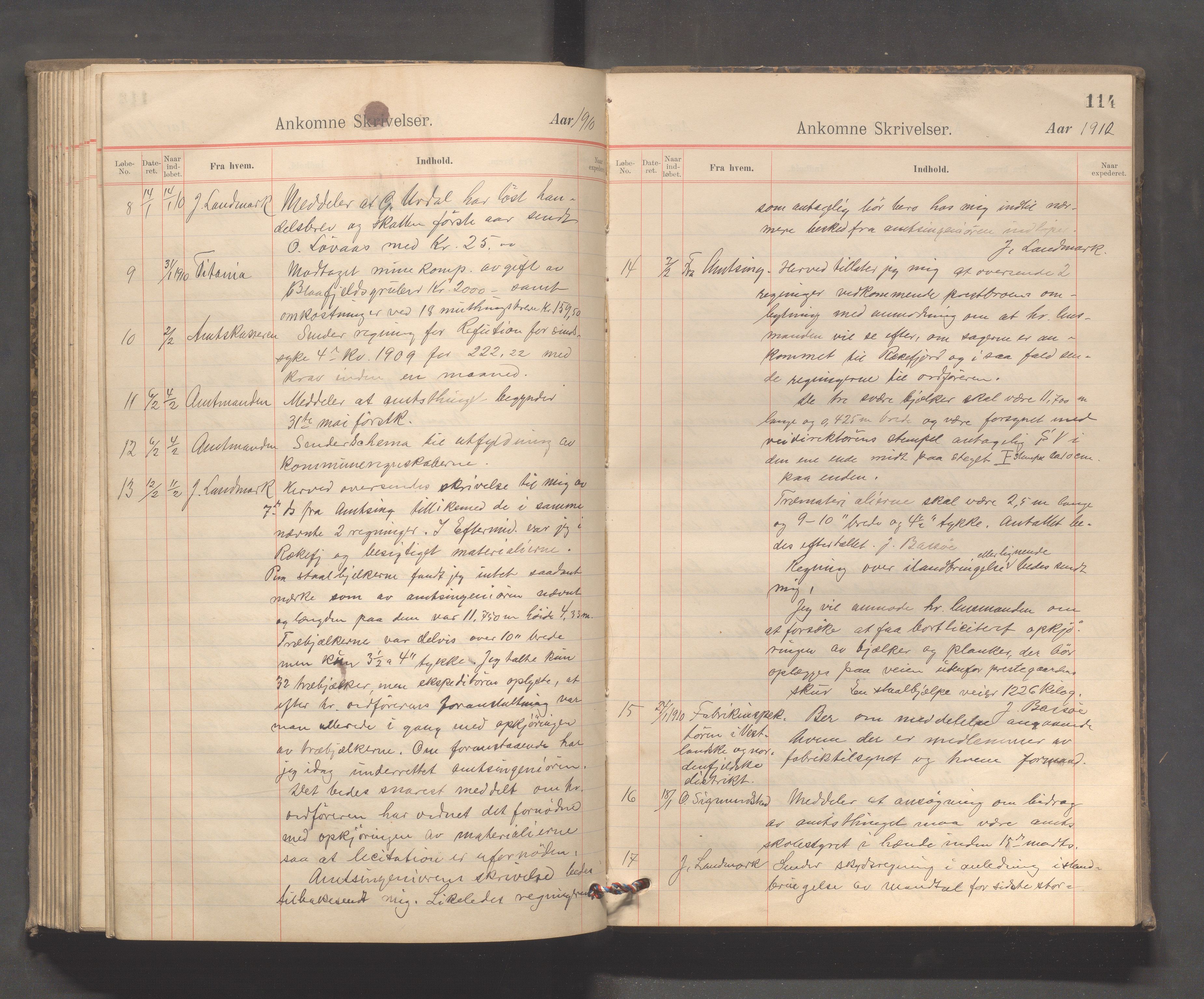 Sokndal kommune - Formannskapet/Sentraladministrasjonen, IKAR/K-101099/C/Ca/L0003: Journal, 1904-1912, p. 114