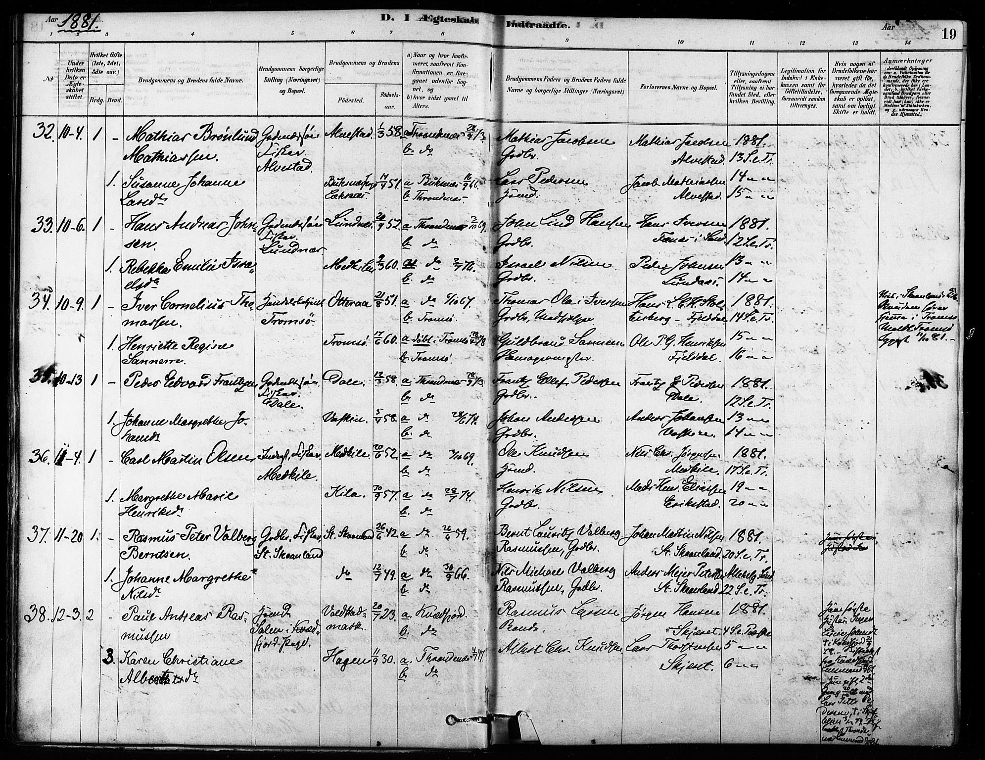 Trondenes sokneprestkontor, SATØ/S-1319/H/Ha/L0015kirke: Parish register (official) no. 15, 1878-1889, p. 19