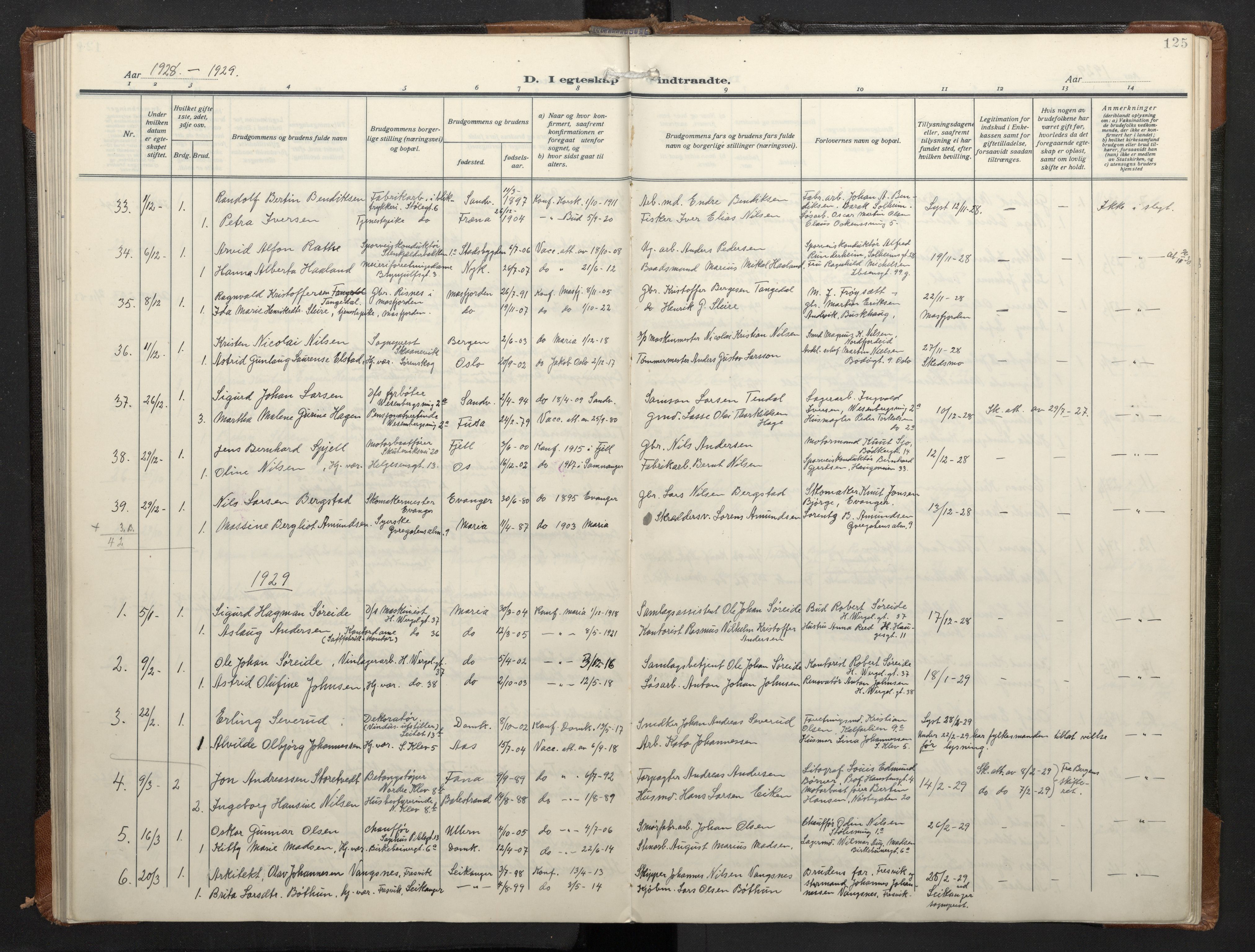 Mariakirken Sokneprestembete, SAB/A-76901/H/Haa/L0016: Parish register (official) no. C 4, 1927-1938, p. 124b-125a