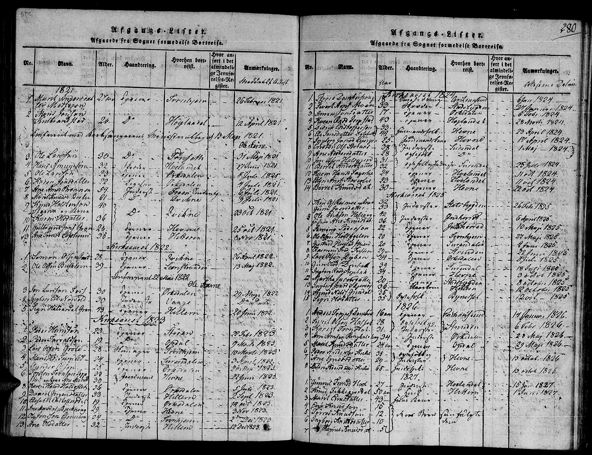 Ministerialprotokoller, klokkerbøker og fødselsregistre - Sør-Trøndelag, SAT/A-1456/672/L0853: Parish register (official) no. 672A06 /1, 1816-1829, p. 280