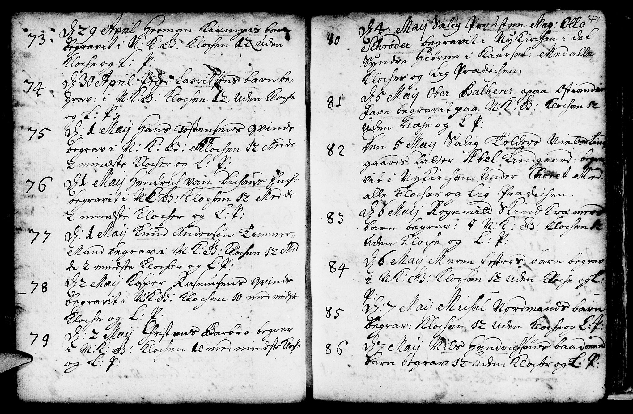 Nykirken Sokneprestembete, AV/SAB-A-77101/H/Haa/L0009: Parish register (official) no. A 9, 1689-1759, p. 47