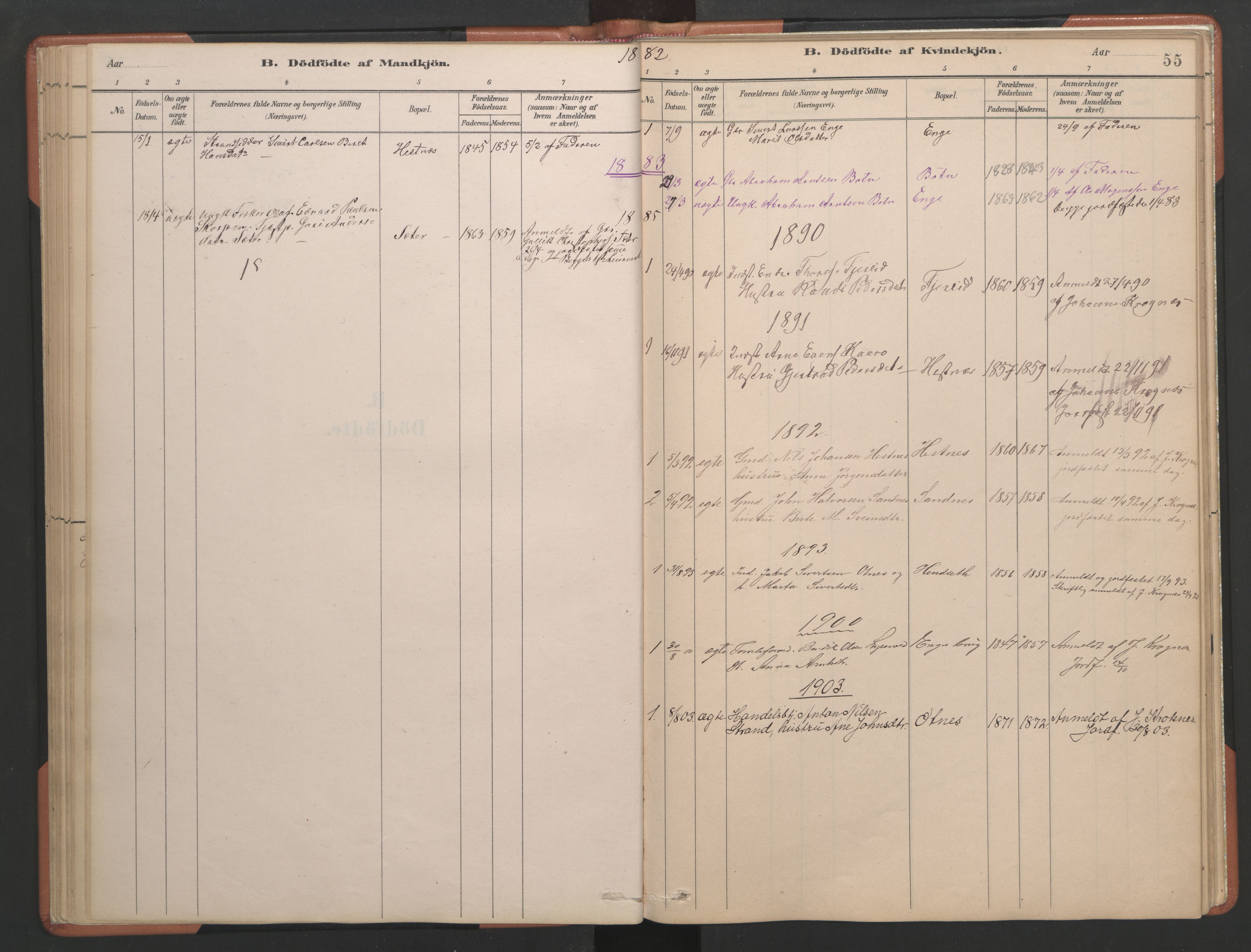 Ministerialprotokoller, klokkerbøker og fødselsregistre - Møre og Romsdal, AV/SAT-A-1454/580/L0926: Parish register (copy) no. 580C01, 1882-1903, p. 55