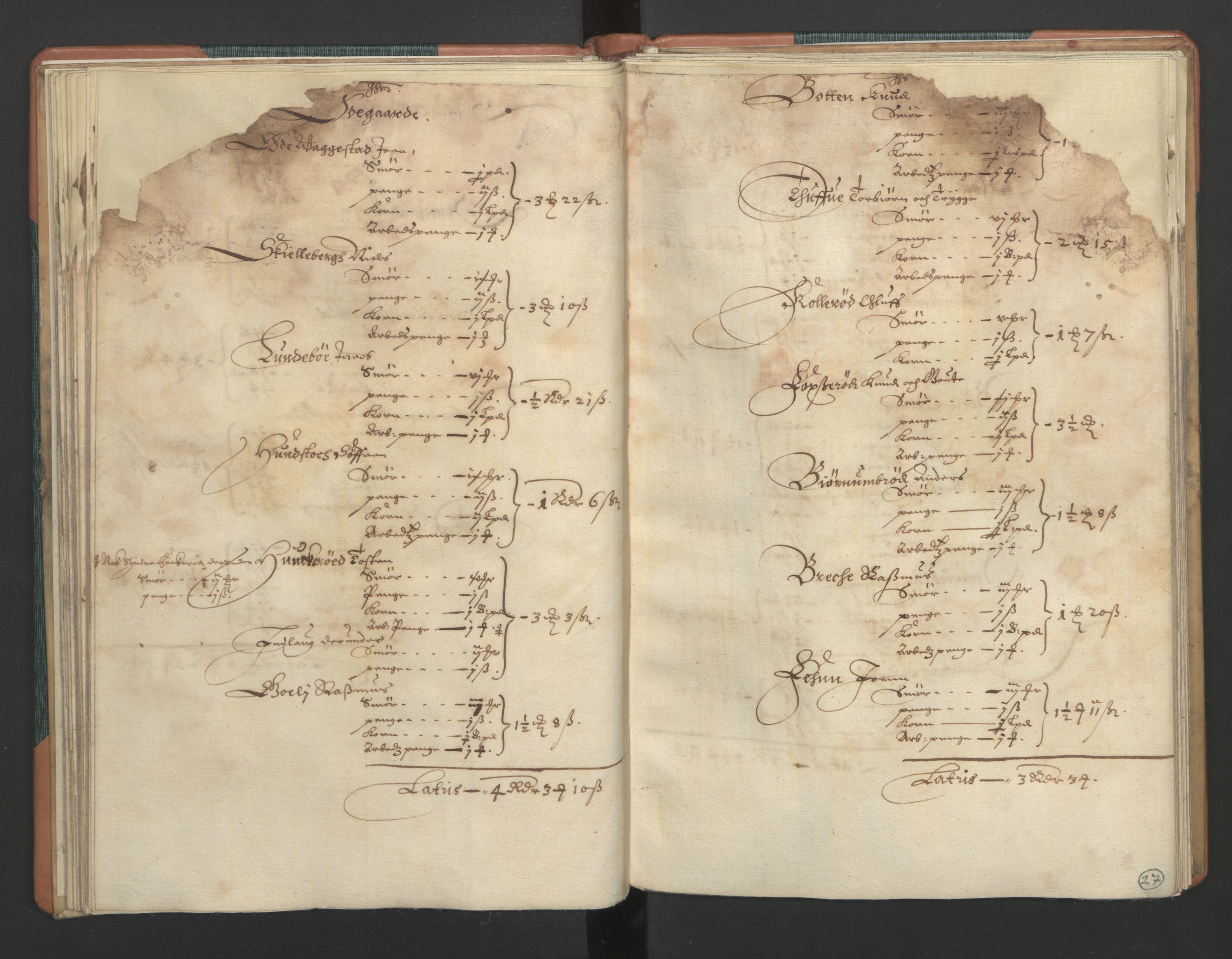 Rentekammeret inntil 1814, Realistisk ordnet avdeling, AV/RA-EA-4070/L/L0015/0002: Tønsberg lagdømme. Brunla len: / Brunla len. Kronens jordebok, 1661, p. 26b-27a