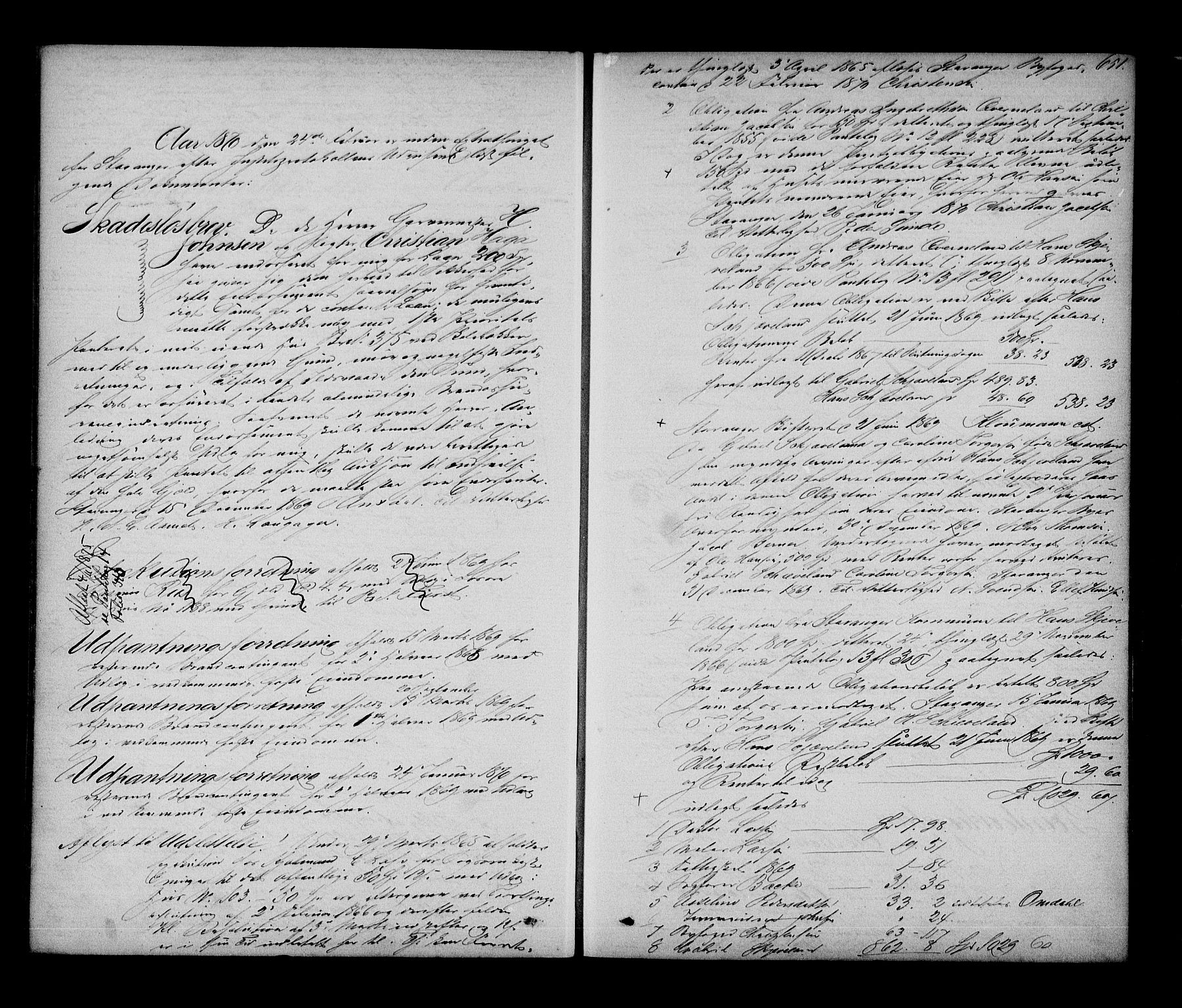 Stavanger byfogd, AV/SAST-A-101408/001/4/41/410/410BB/L0019: Mortgage book no. 13b, 1869-1872, p. 651