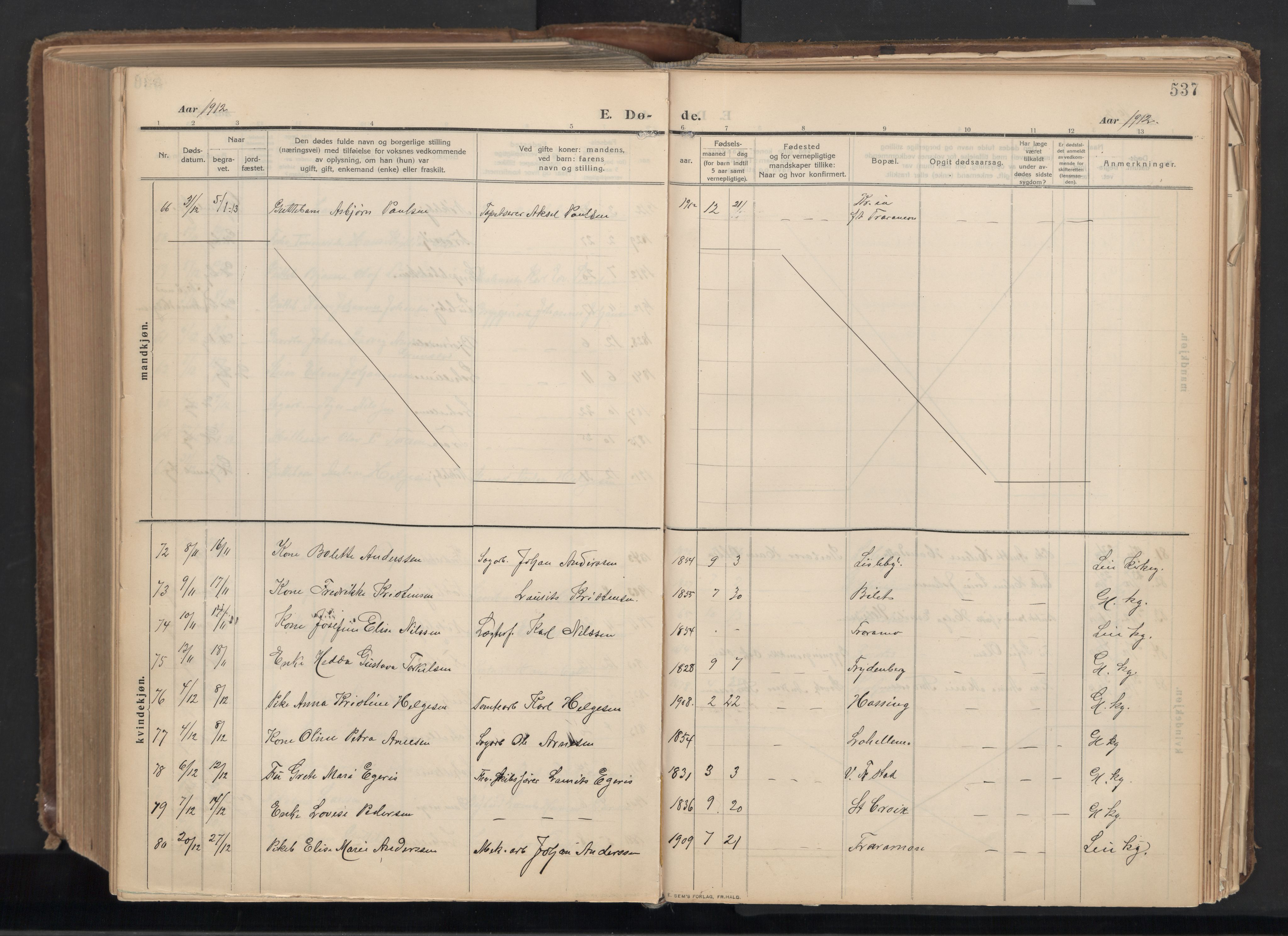 Glemmen prestekontor Kirkebøker, AV/SAO-A-10908/G/Ga/L0007: Parish register (copy) no. 7, 1909-1930, p. 537