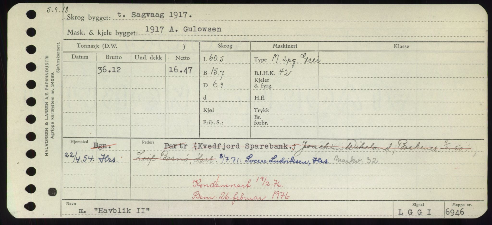 Sjøfartsdirektoratet med forløpere, Skipsmålingen, RA/S-1627/H/Hd/L0014: Fartøy, H-Havl, p. 465