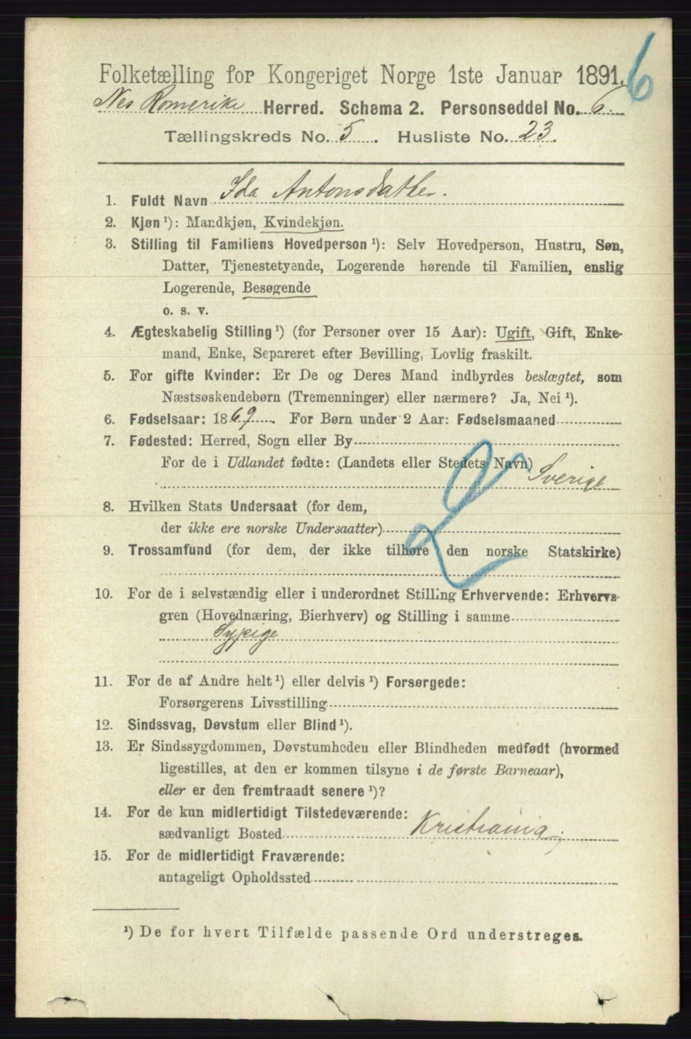 RA, 1891 census for 0236 Nes, 1891, p. 2921