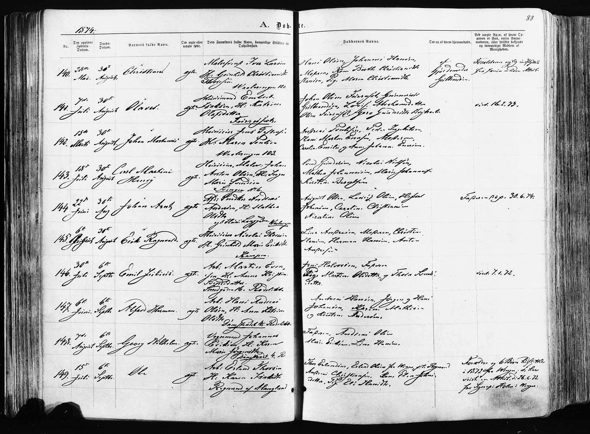 Østre Aker prestekontor Kirkebøker, AV/SAO-A-10840/F/Fa/L0003: Parish register (official) no. I 3, 1869-1875, p. 88