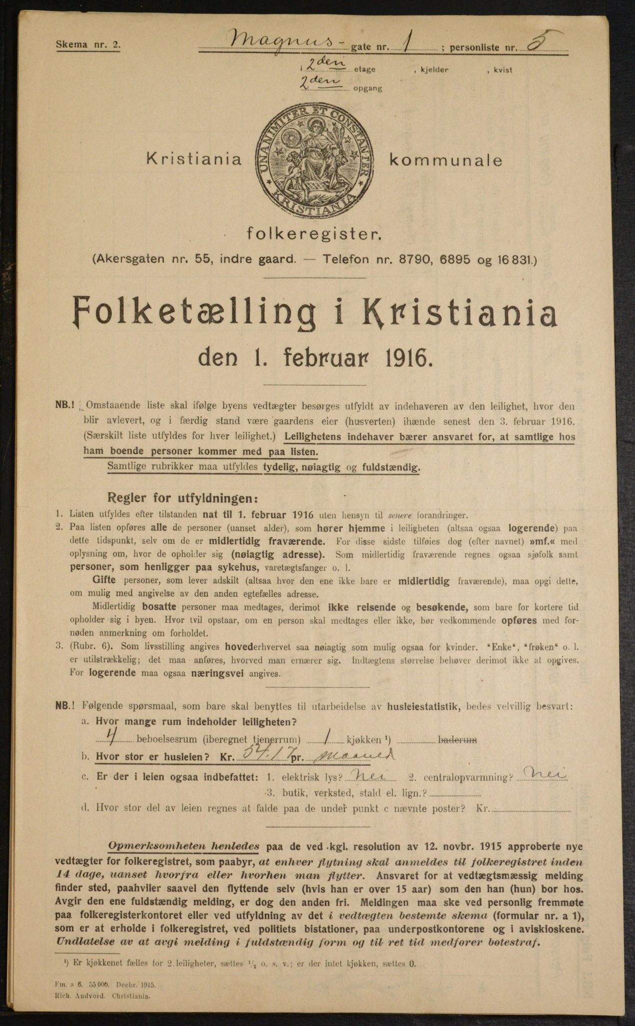 OBA, Municipal Census 1916 for Kristiania, 1916, p. 60560