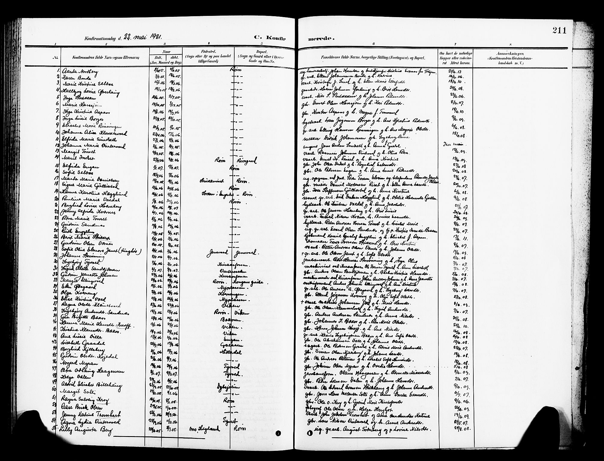 Ministerialprotokoller, klokkerbøker og fødselsregistre - Sør-Trøndelag, SAT/A-1456/681/L0942: Parish register (copy) no. 681C06, 1906-1925, p. 211