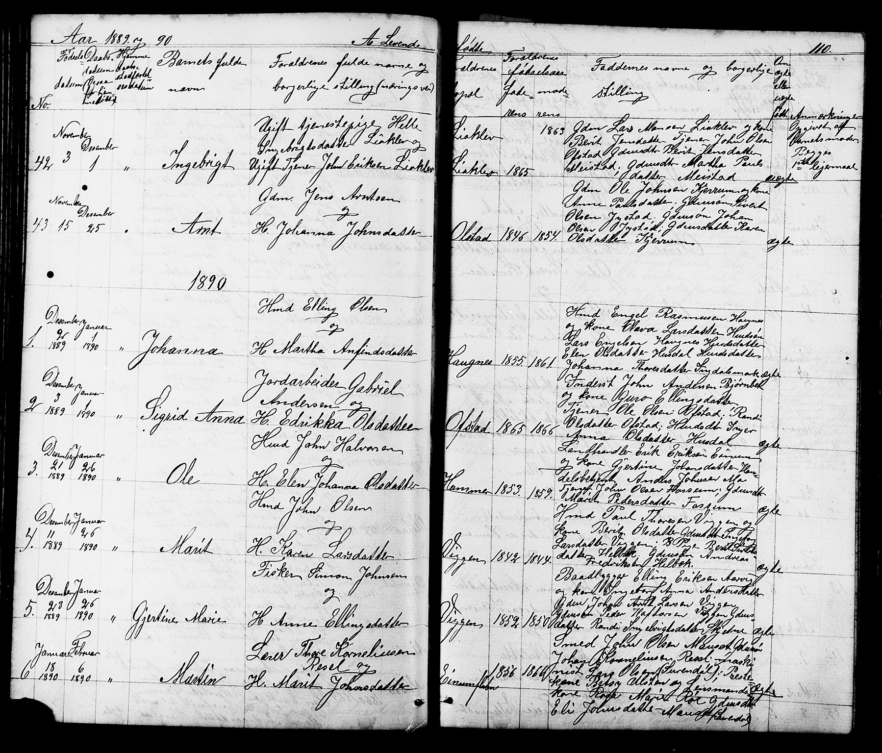 Ministerialprotokoller, klokkerbøker og fødselsregistre - Sør-Trøndelag, SAT/A-1456/665/L0777: Parish register (copy) no. 665C02, 1867-1915, p. 110