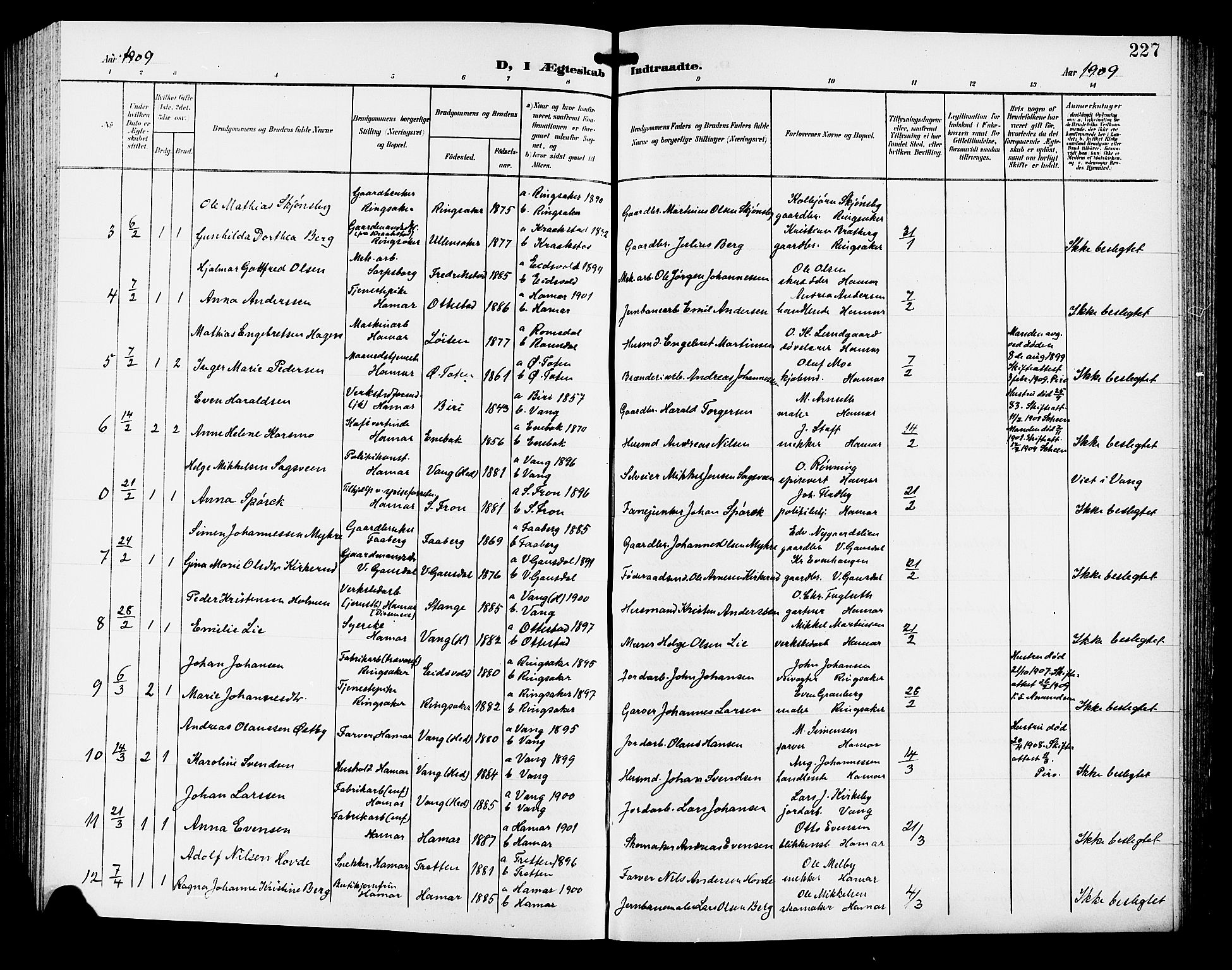 Hamar prestekontor, SAH/DOMPH-002/H/Ha/Hab/L0001: Parish register (copy) no. 1, 1899-1914, p. 227