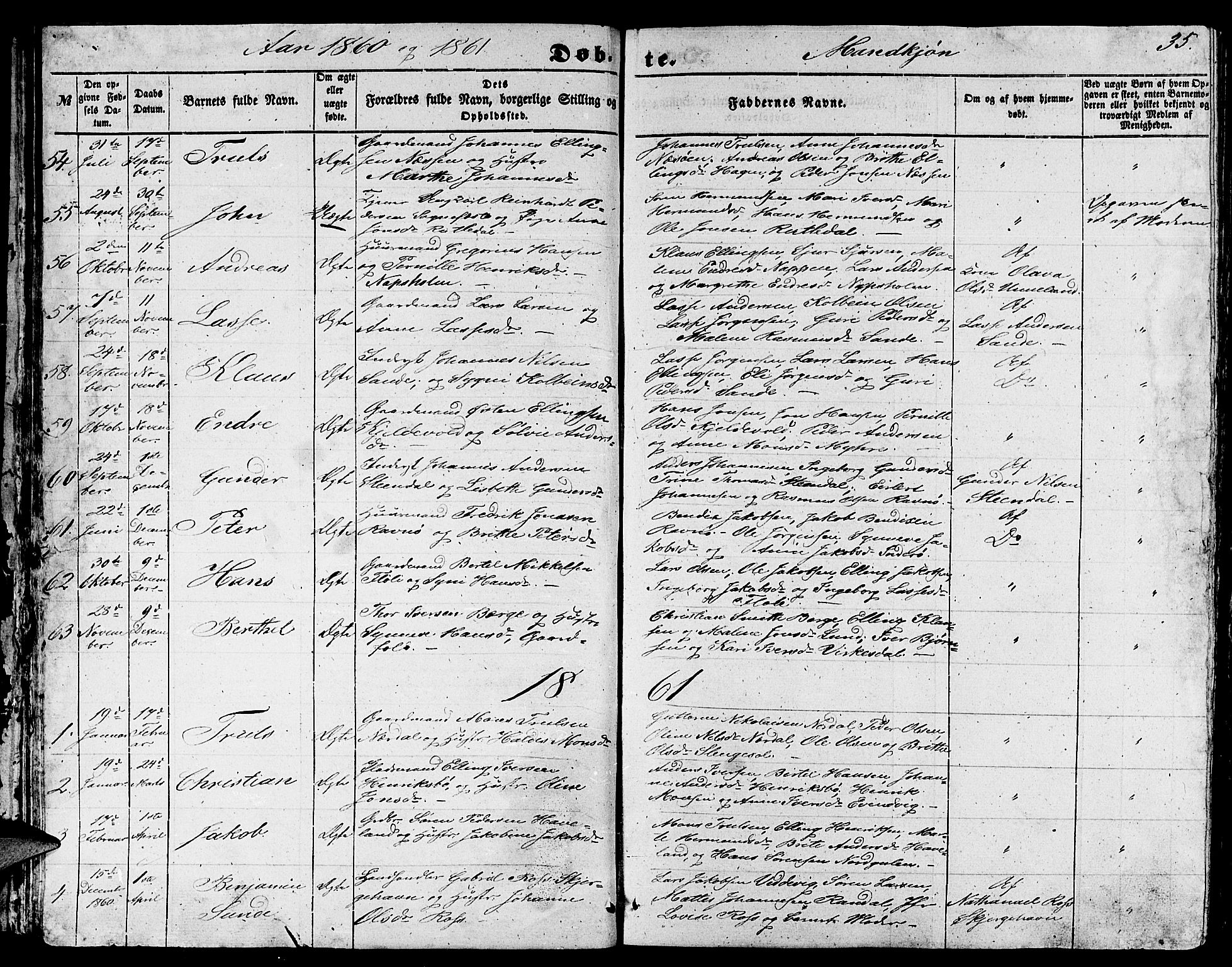 Gulen sokneprestembete, AV/SAB-A-80201/H/Hab/Habb/L0001: Parish register (copy) no. B 1, 1854-1866, p. 35