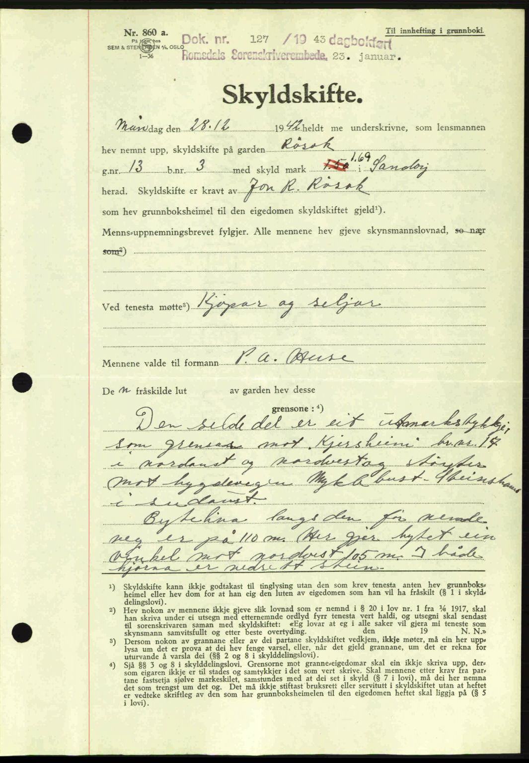 Romsdal sorenskriveri, AV/SAT-A-4149/1/2/2C: Mortgage book no. A13, 1942-1943, Diary no: : 127/1943