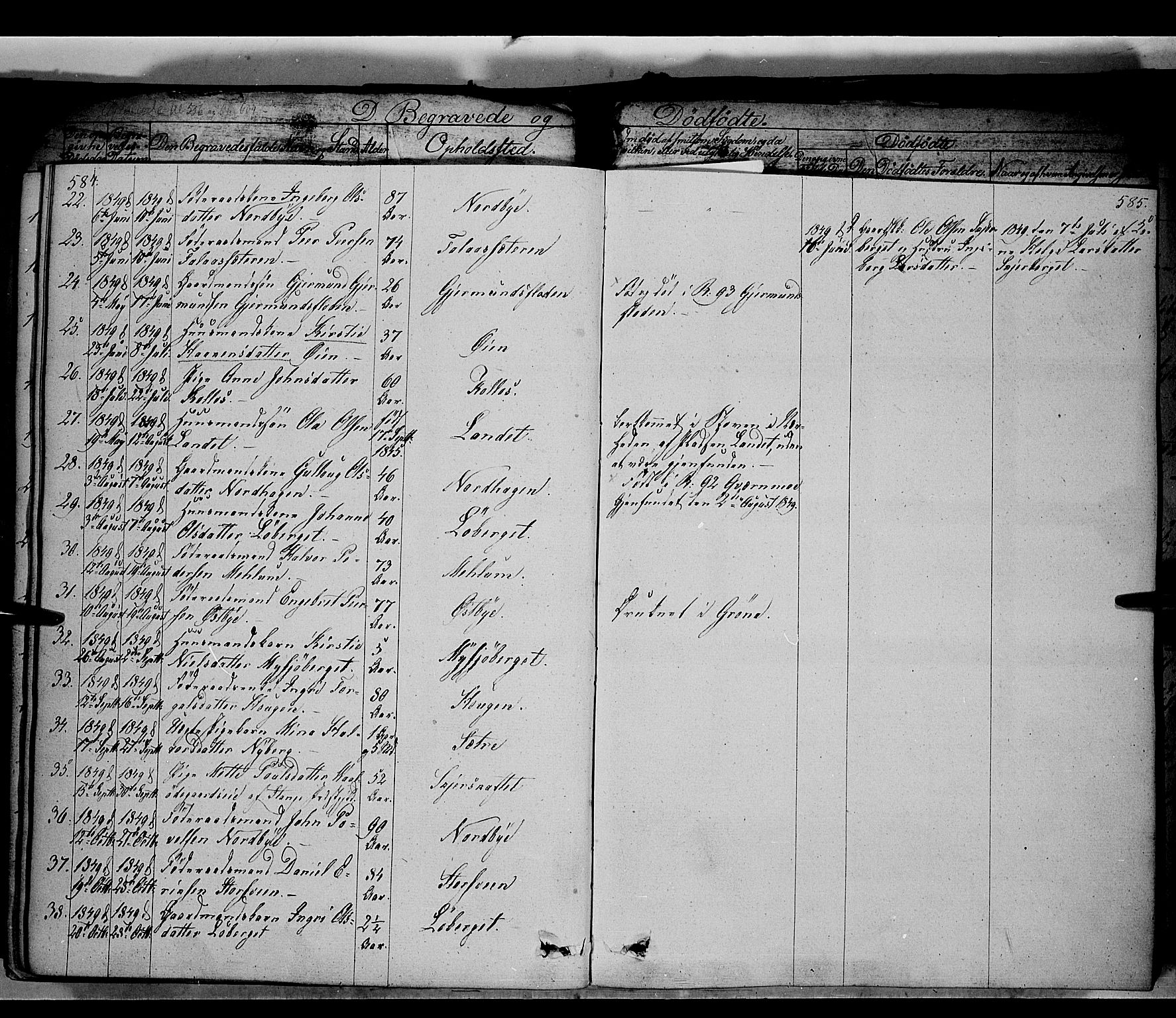 Trysil prestekontor, AV/SAH-PREST-046/H/Ha/Haa/L0004: Parish register (official) no. 4 /1, 1842-1850, p. 584-585