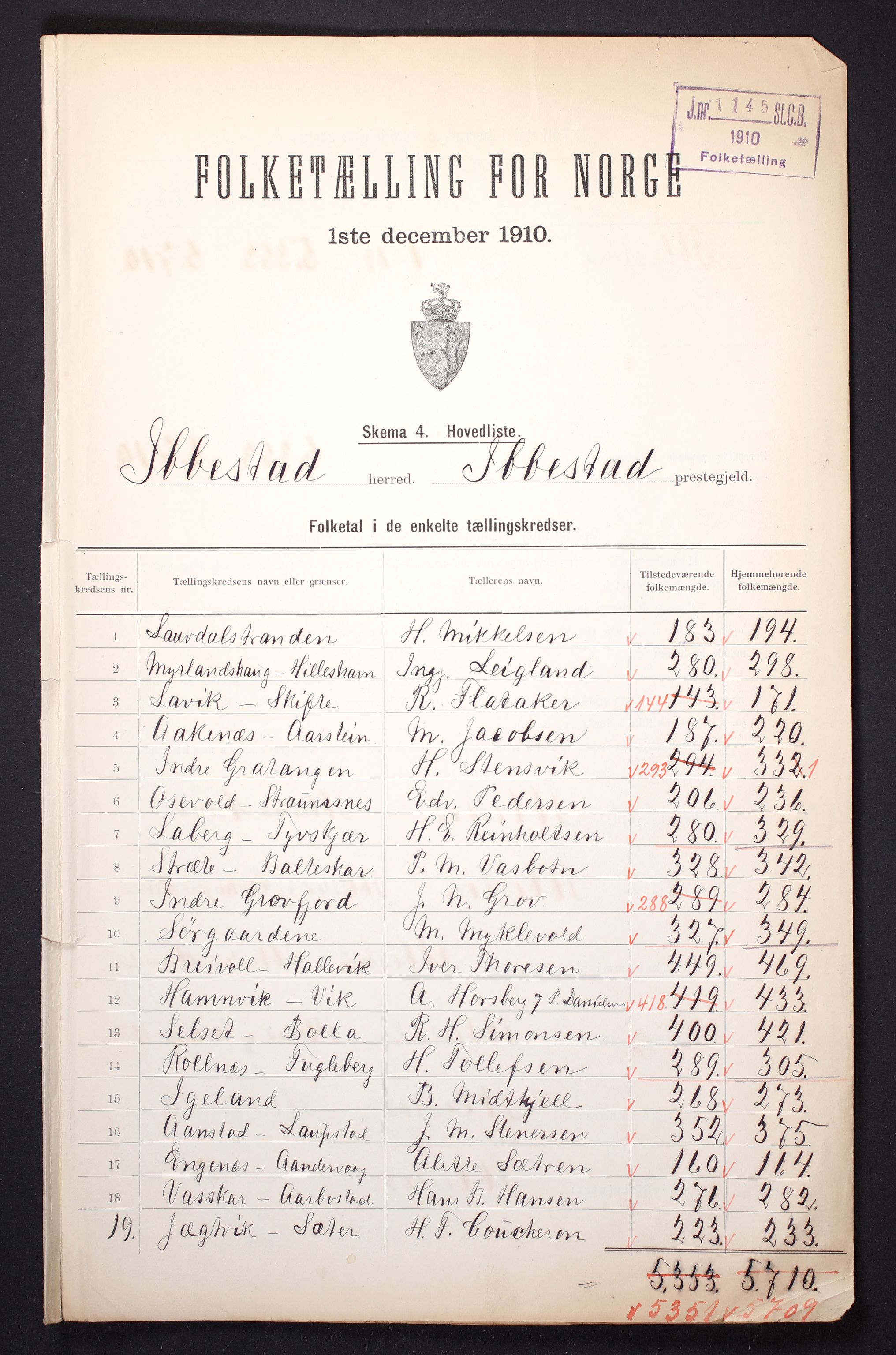 RA, 1910 census for Ibestad, 1910, p. 2