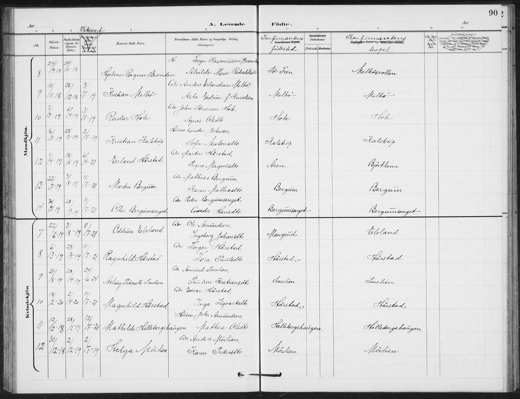 Vestre Gausdal prestekontor, SAH/PREST-094/H/Ha/Hab/L0004: Parish register (copy) no. 4, 1898-1939, p. 90