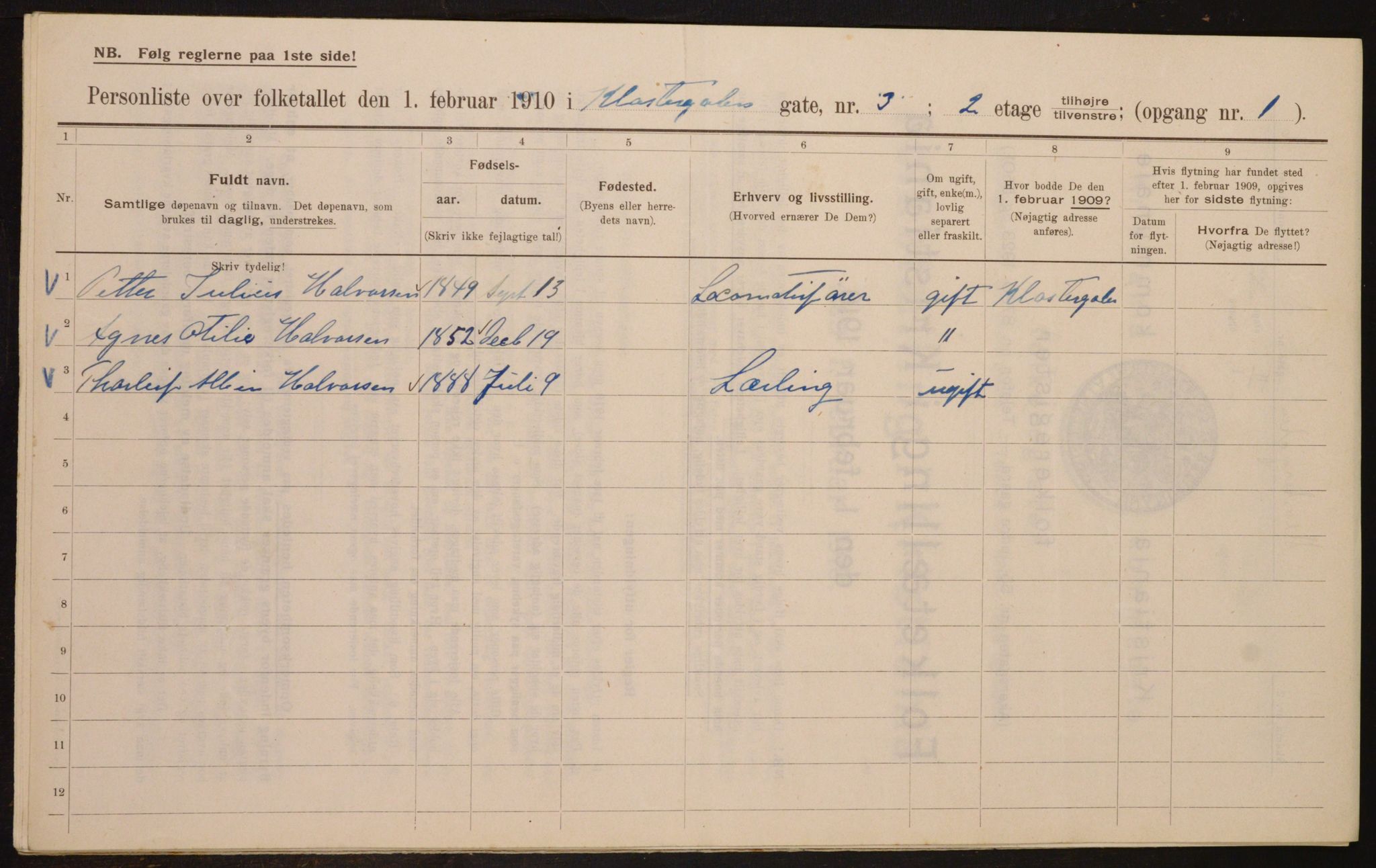 OBA, Municipal Census 1910 for Kristiania, 1910, p. 50632