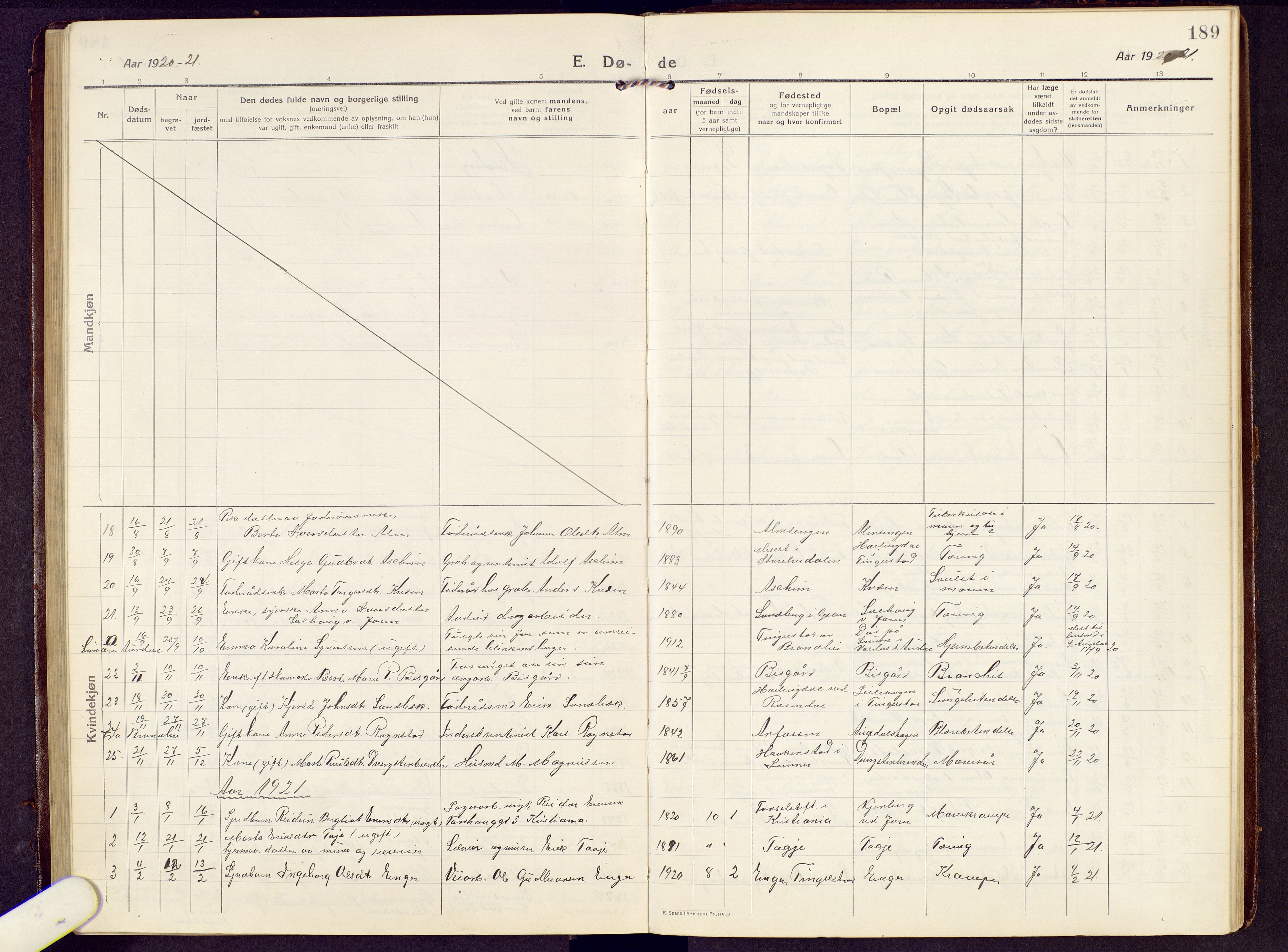 Brandbu prestekontor, SAH/PREST-114/H/Ha/Hab/L0010: Parish register (copy) no. 10, 1916-1930, p. 189