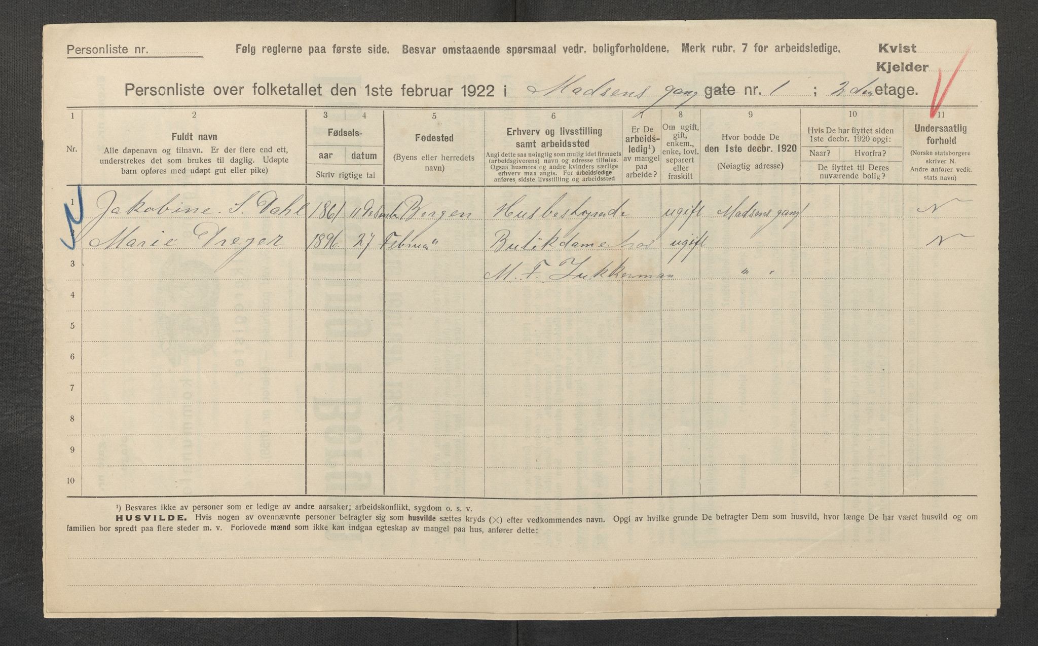 SAB, Municipal Census 1922 for Bergen, 1922, p. 23325