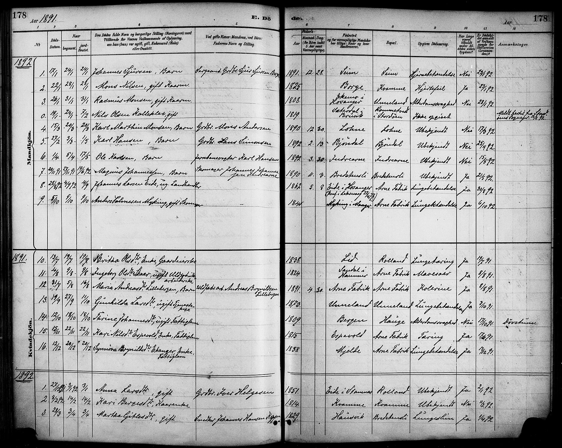 Haus sokneprestembete, SAB/A-75601/H/Haa/Haad/L0001: Parish register (official) no. D 1, 1887-1898, p. 178