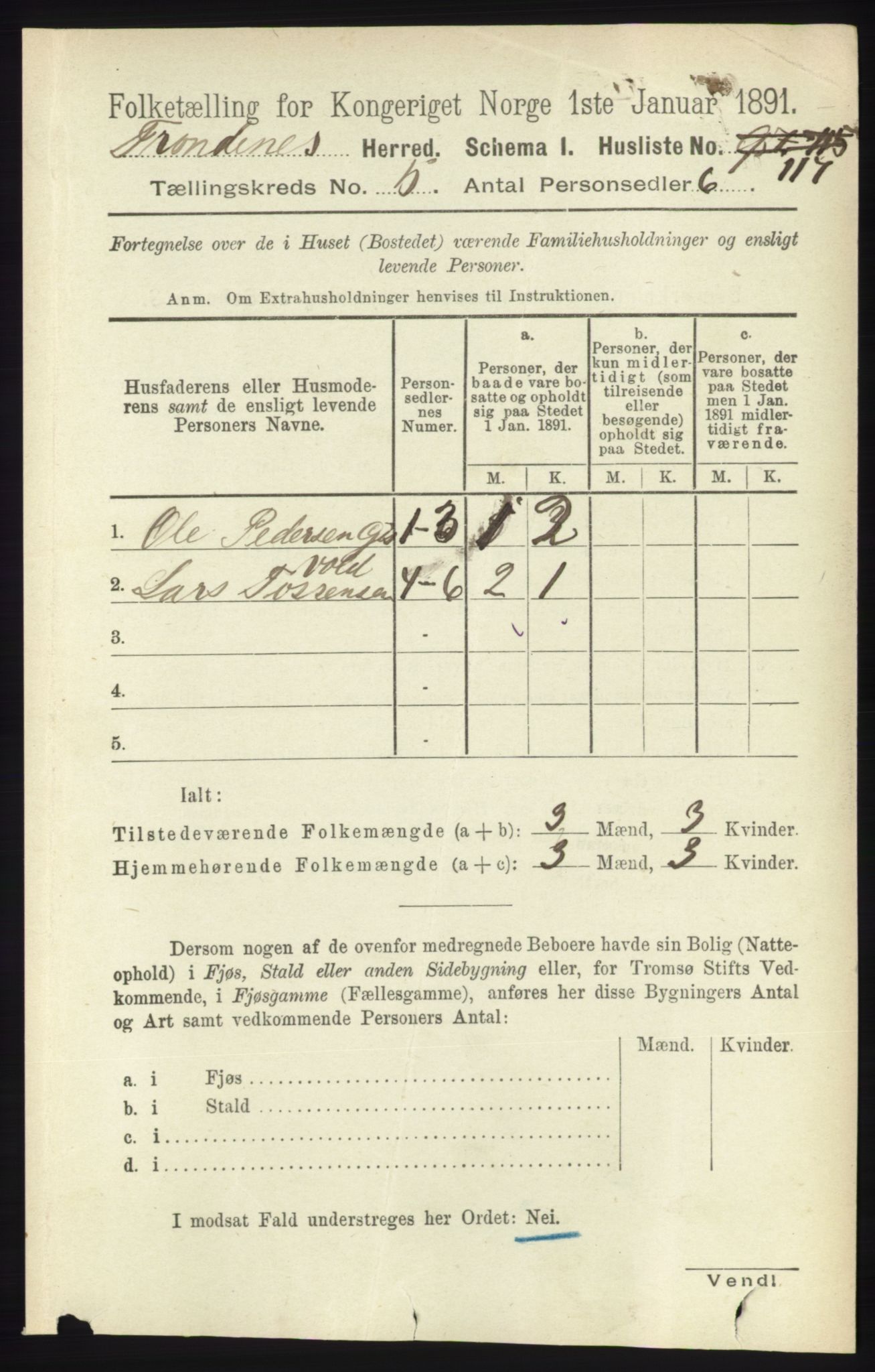 RA, 1891 census for 1914 Trondenes, 1891, p. 2812