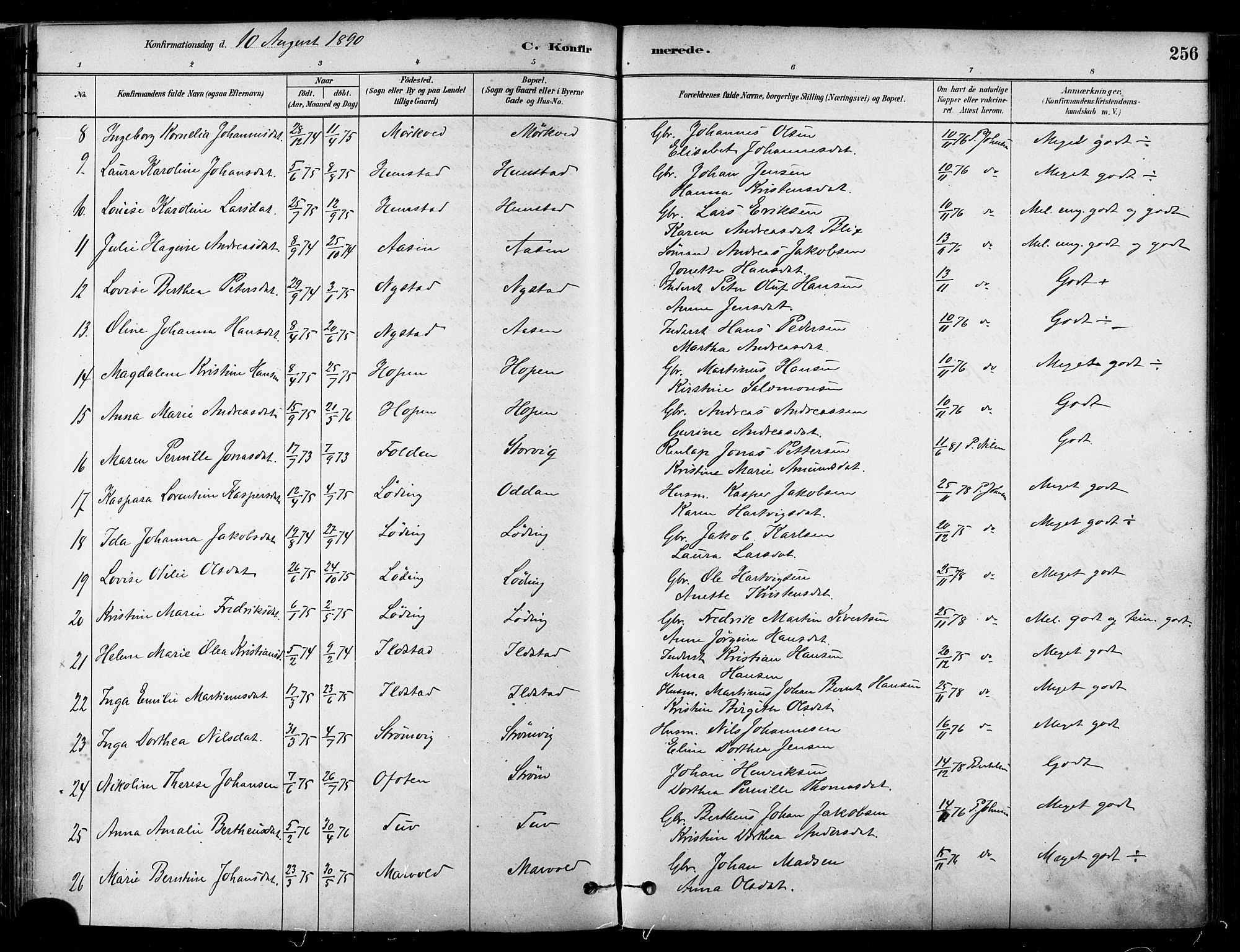Ministerialprotokoller, klokkerbøker og fødselsregistre - Nordland, SAT/A-1459/802/L0054: Parish register (official) no. 802A01, 1879-1893, p. 256