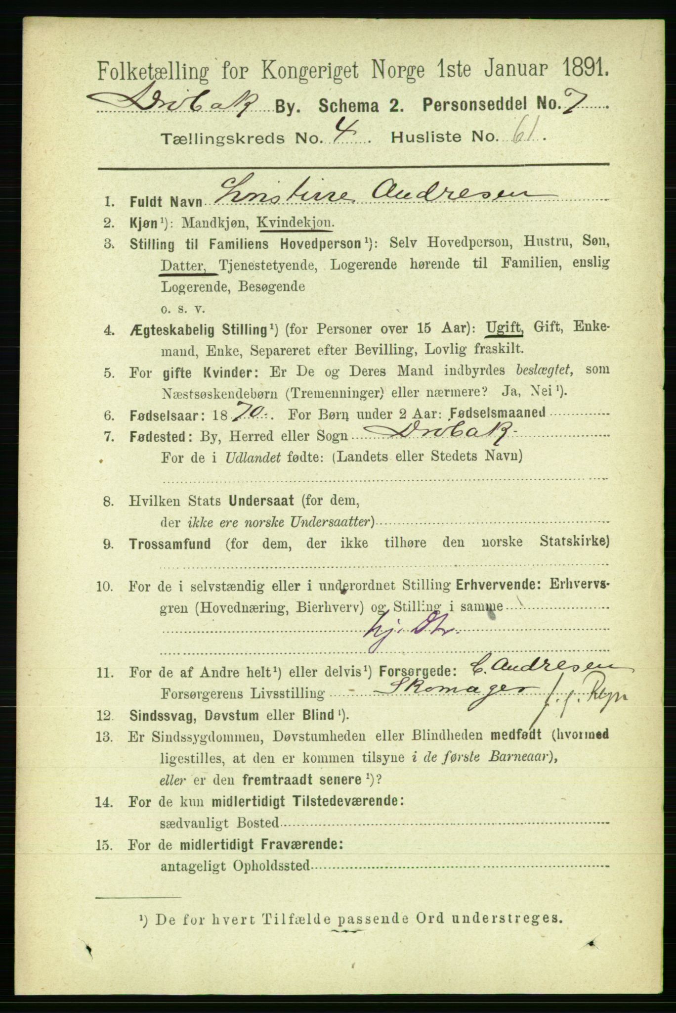 RA, 1891 census for 0203 Drøbak, 1891, p. 2913