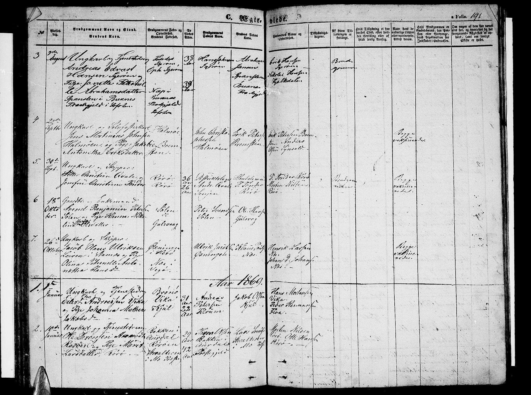 Ministerialprotokoller, klokkerbøker og fødselsregistre - Nordland, SAT/A-1459/816/L0251: Parish register (copy) no. 816C01, 1852-1870, p. 191