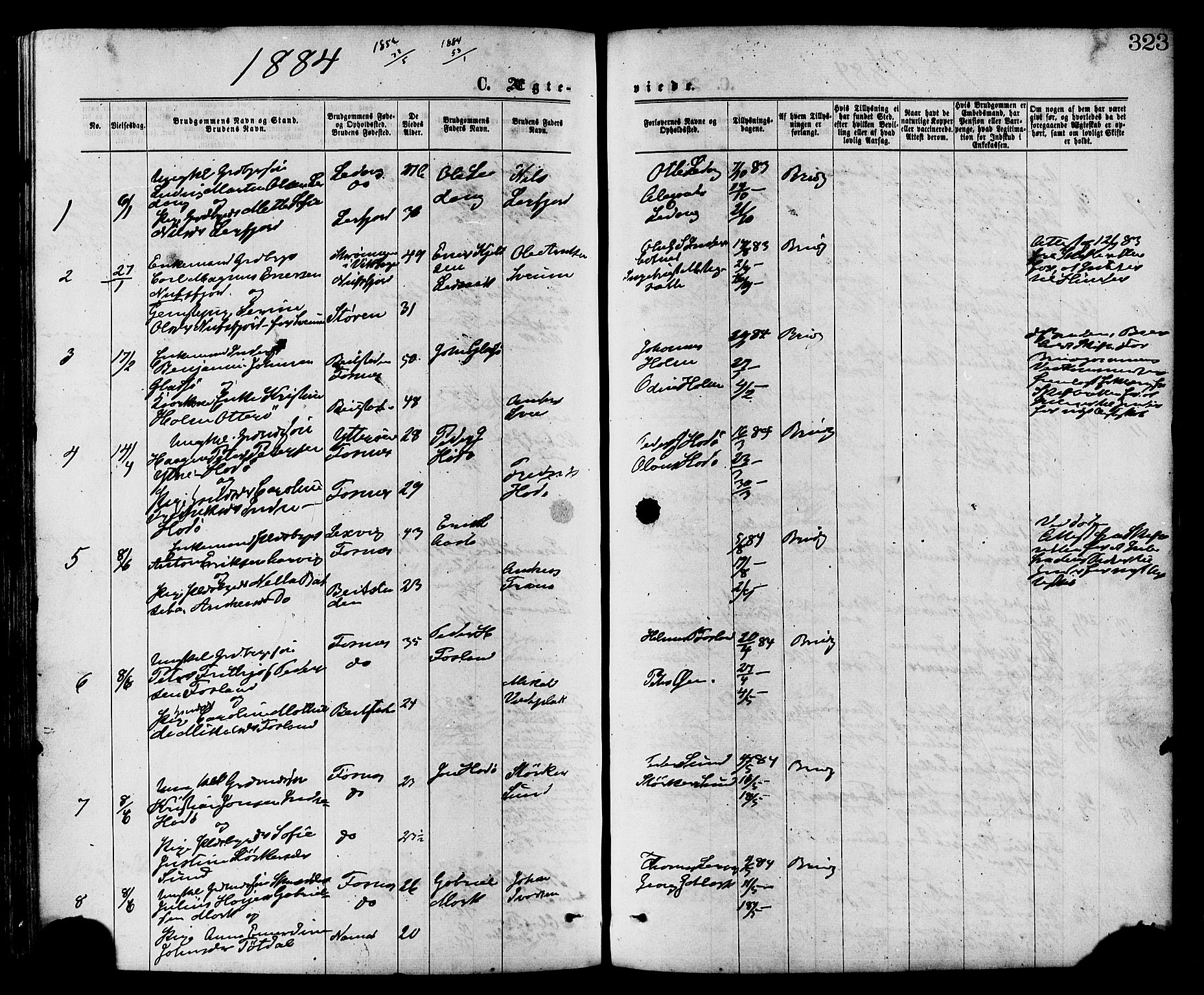 Ministerialprotokoller, klokkerbøker og fødselsregistre - Nord-Trøndelag, AV/SAT-A-1458/773/L0616: Parish register (official) no. 773A07, 1870-1887, p. 323