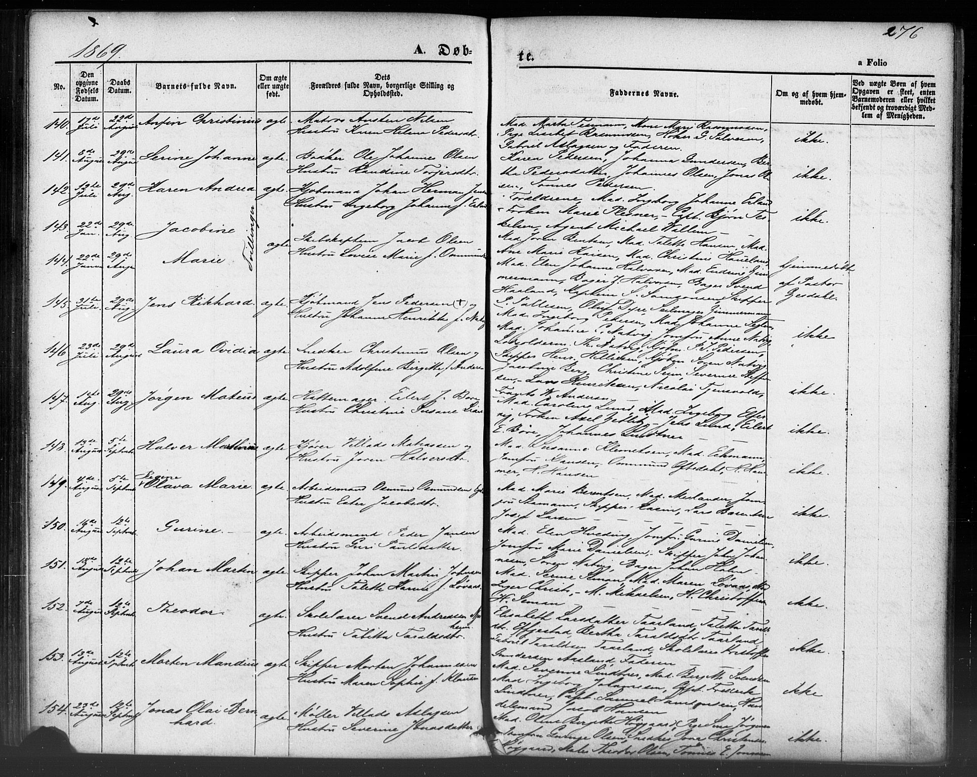 Domkirken sokneprestkontor, SAST/A-101812/001/30/30BB/L0012: Parish register (copy) no. B 12, 1860-1871, p. 276