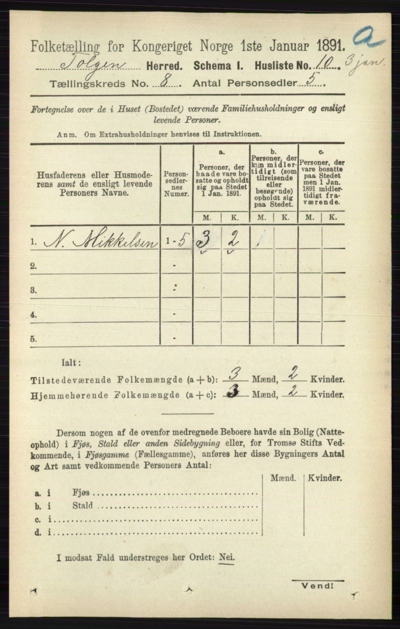 RA, 1891 census for 0436 Tolga, 1891, p. 2346