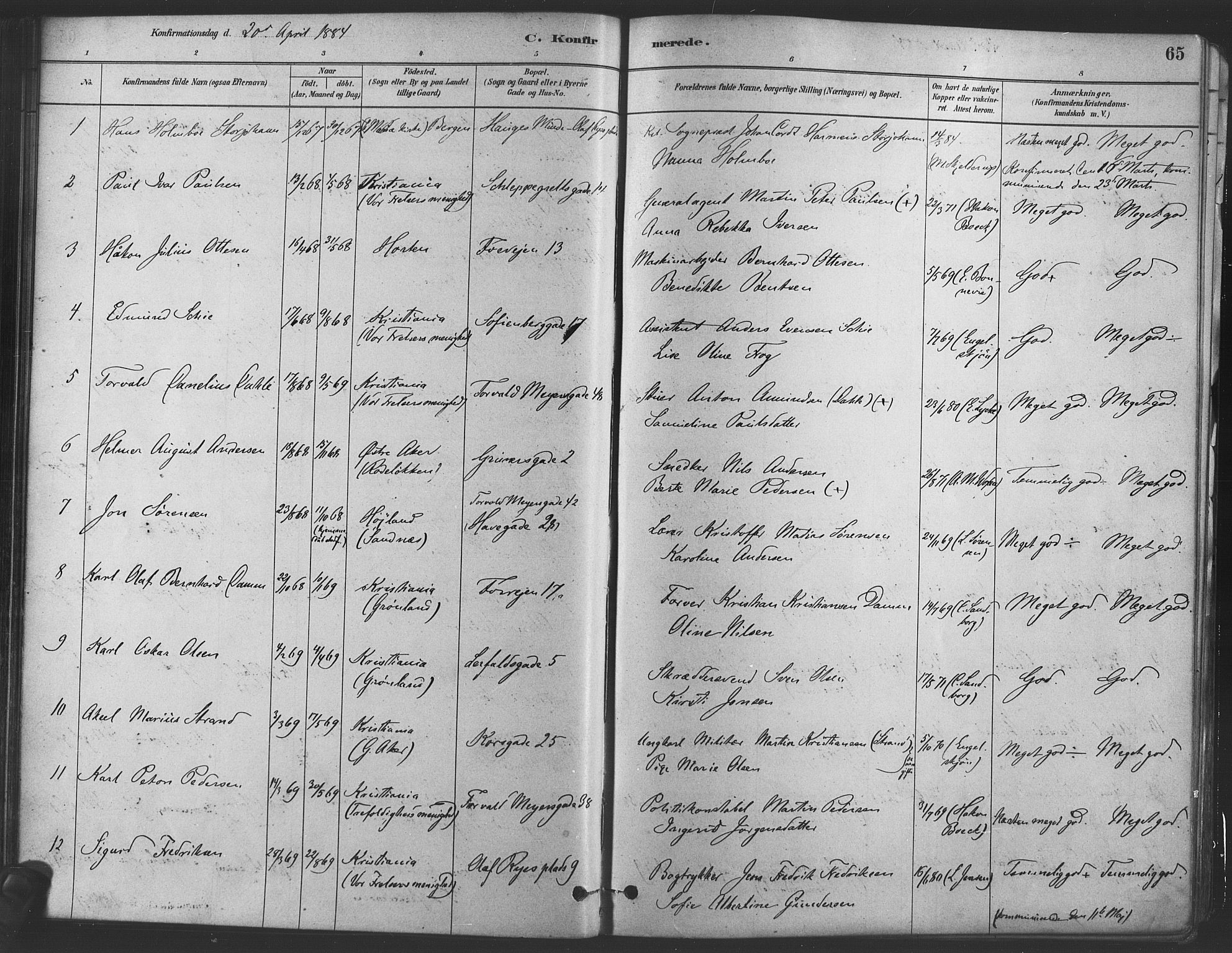 Paulus prestekontor Kirkebøker, AV/SAO-A-10871/F/Fa/L0004: Parish register (official) no. 4, 1879-1891, p. 65