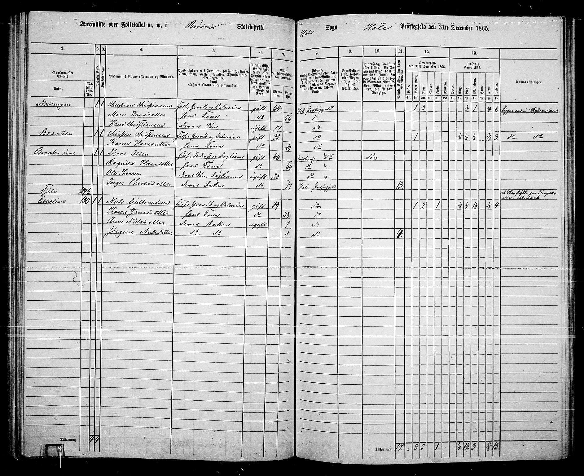 RA, 1865 census for Hole, 1865, p. 93