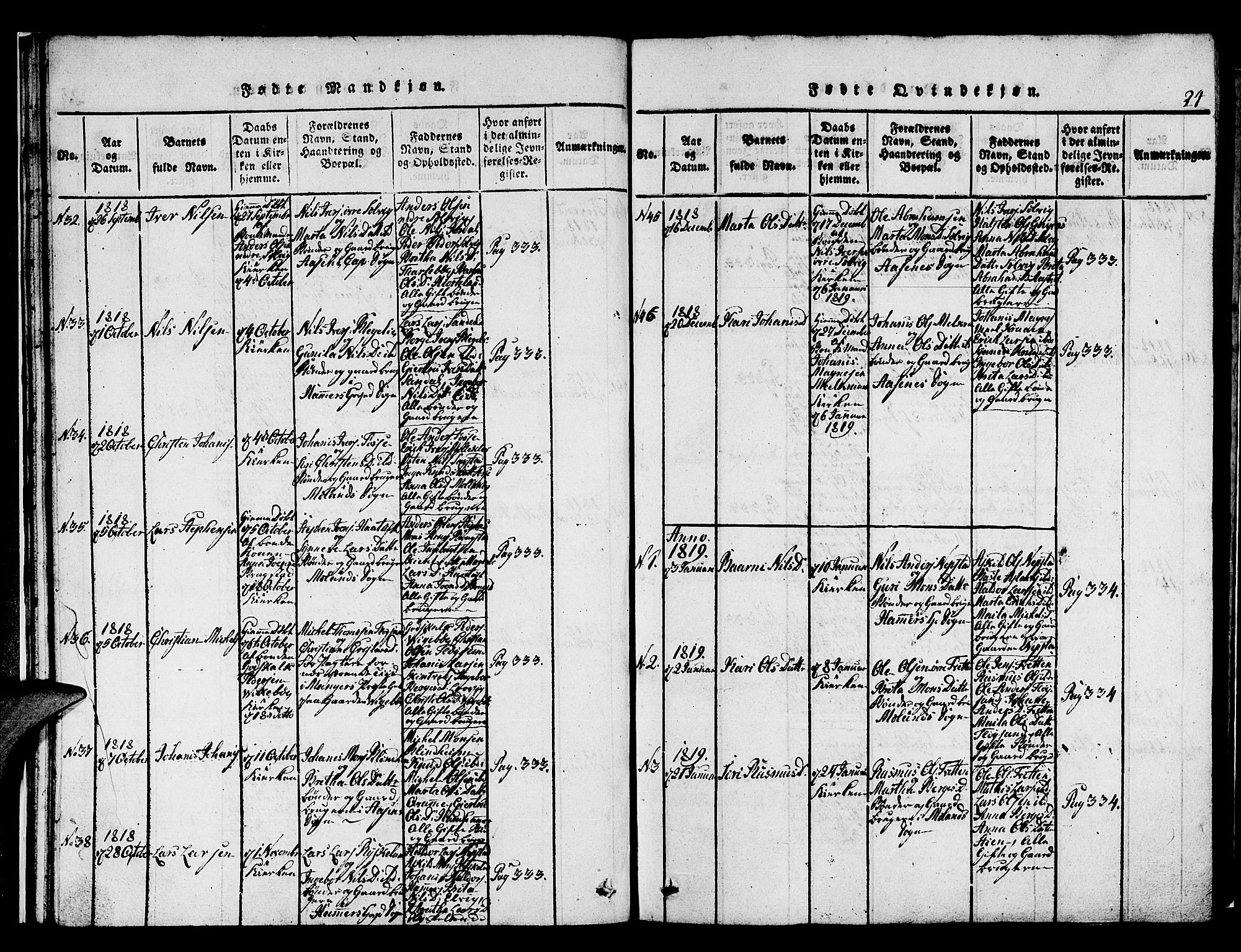 Hamre sokneprestembete, SAB/A-75501/H/Ha/Hab: Parish register (copy) no. A 1, 1816-1826, p. 24