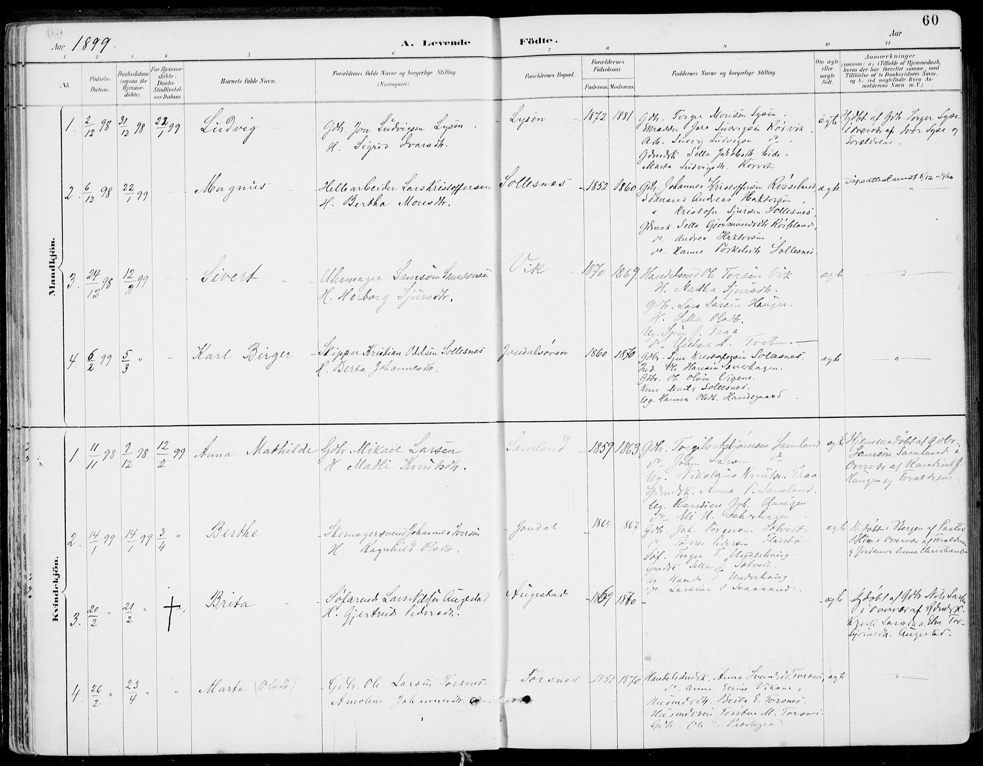 Strandebarm sokneprestembete, SAB/A-78401/H/Haa: Parish register (official) no. E  1, 1886-1908, p. 60