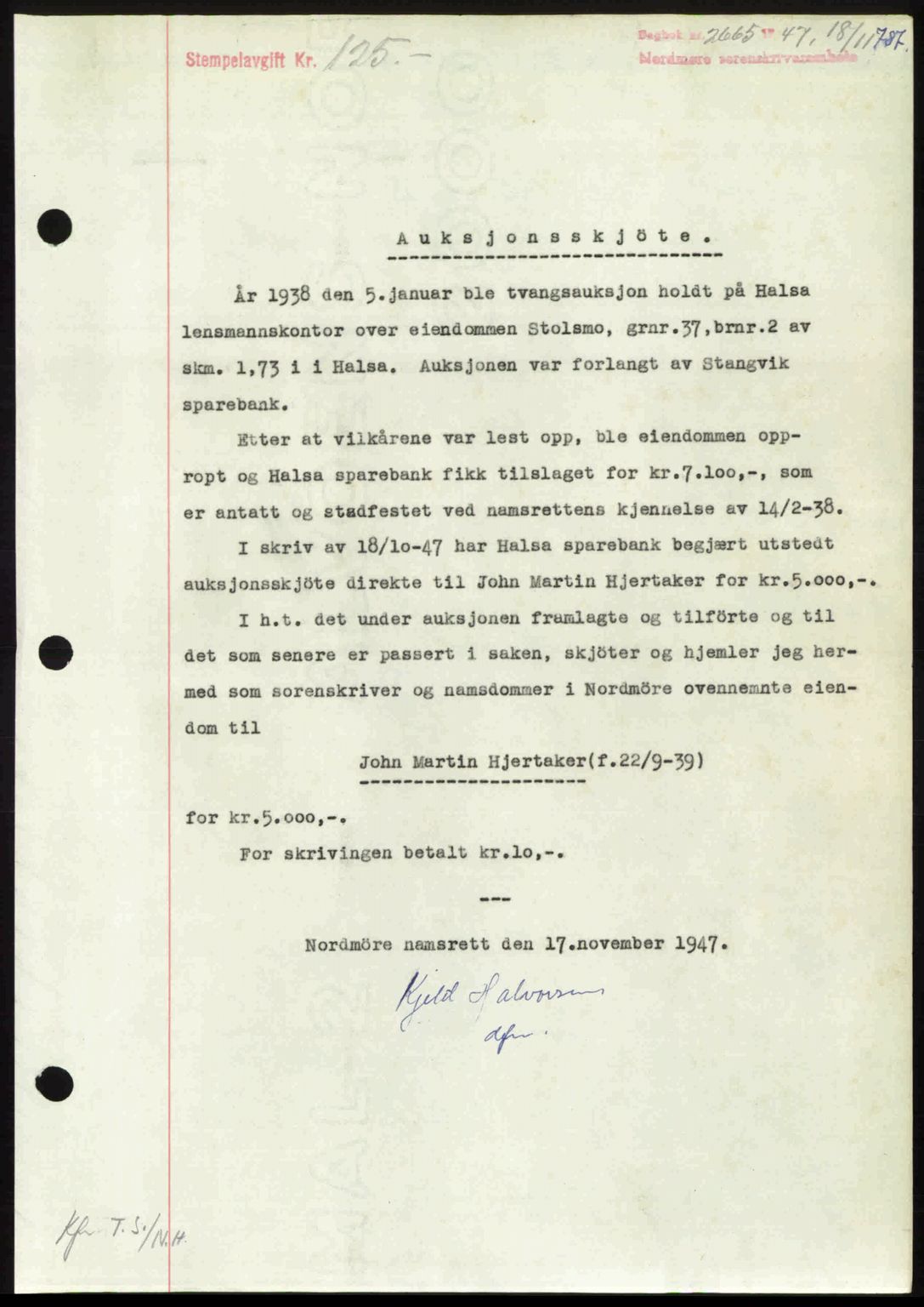 Nordmøre sorenskriveri, AV/SAT-A-4132/1/2/2Ca: Mortgage book no. A106, 1947-1947, Diary no: : 2665/1947