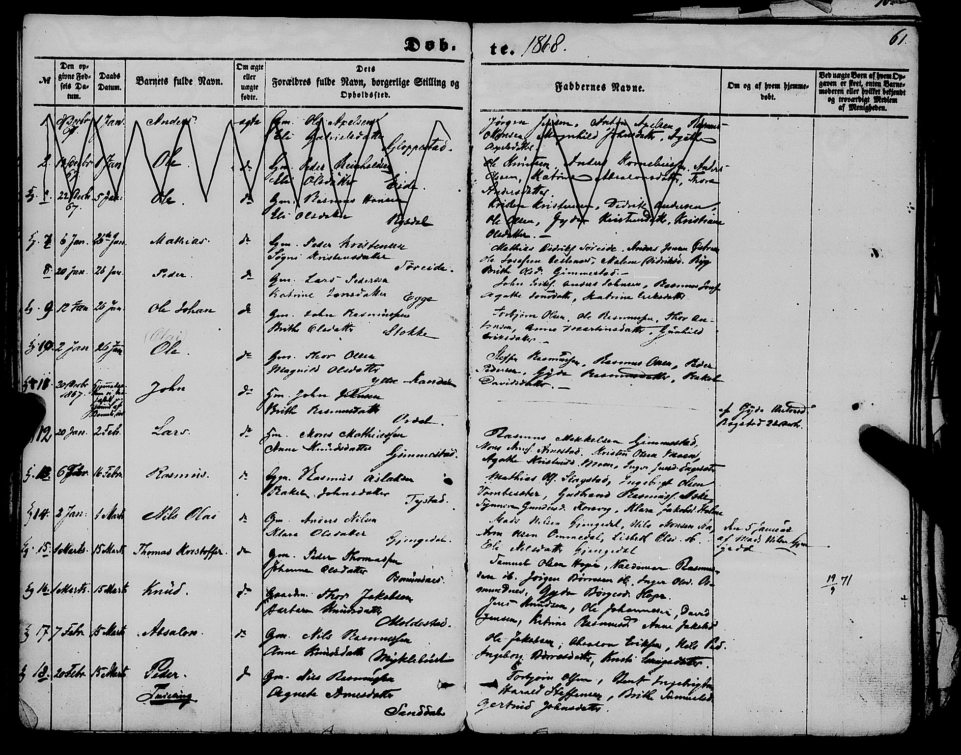 Gloppen sokneprestembete, AV/SAB-A-80101/H/Haa/Haaa/L0009: Parish register (official) no. A 9, 1855-1870, p. 61