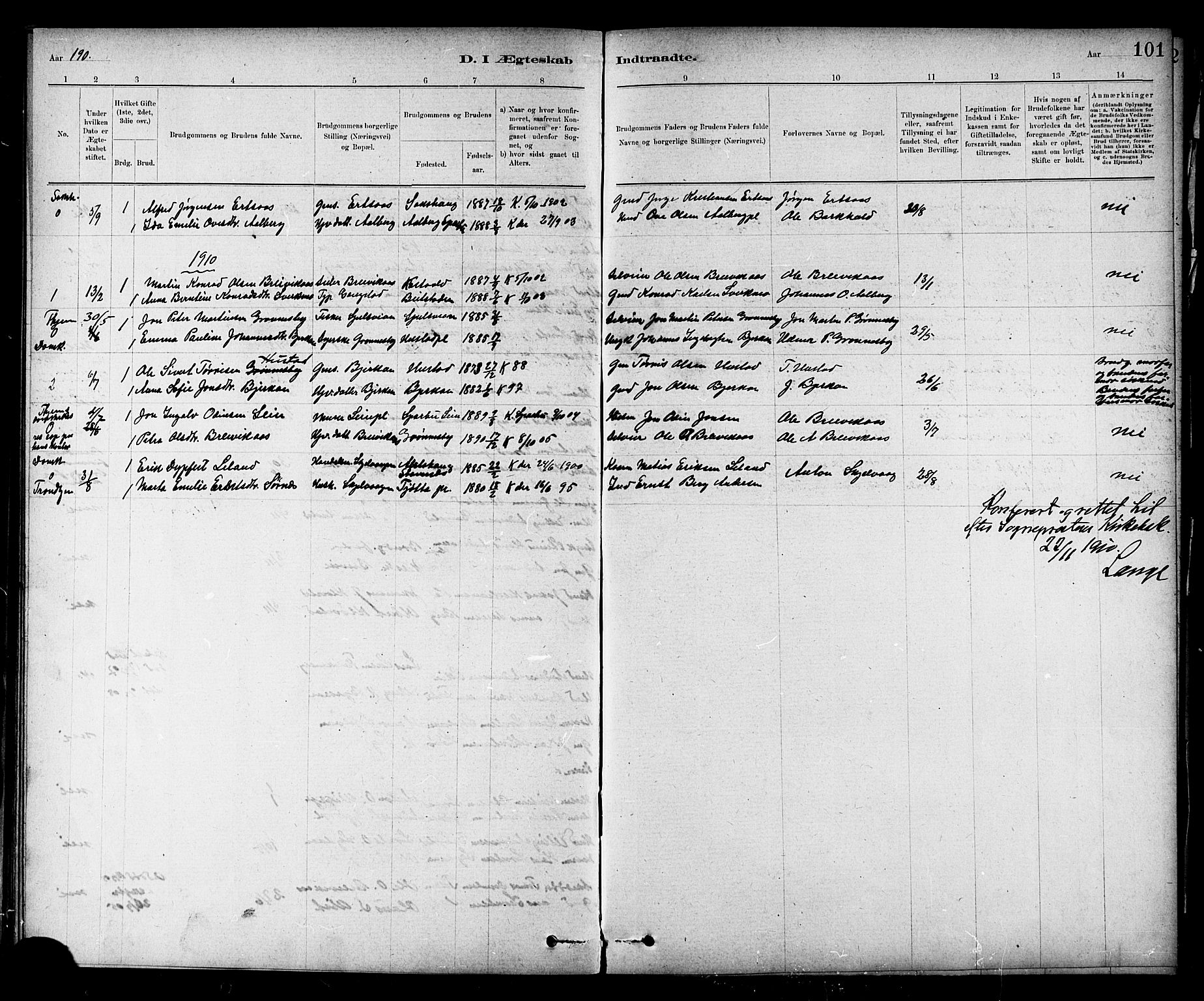 Ministerialprotokoller, klokkerbøker og fødselsregistre - Nord-Trøndelag, AV/SAT-A-1458/732/L0318: Parish register (copy) no. 732C02, 1881-1911, p. 101