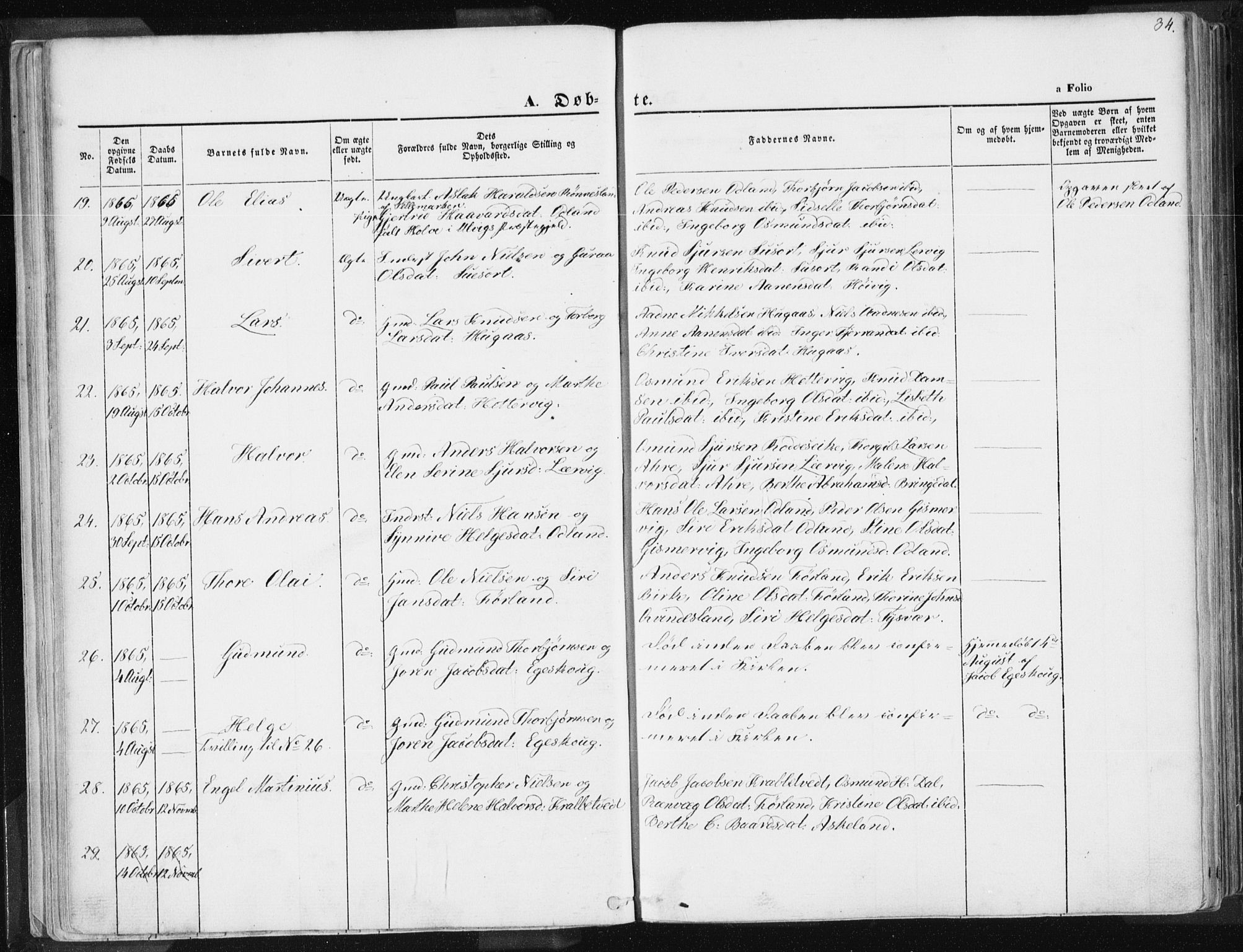 Tysvær sokneprestkontor, AV/SAST-A -101864/H/Ha/Haa/L0003: Parish register (official) no. A 3, 1856-1865, p. 34