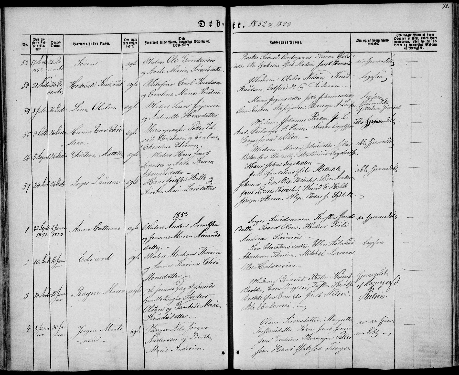 Brevik kirkebøker, SAKO/A-255/F/Fa/L0005: Parish register (official) no. 5, 1847-1865, p. 32