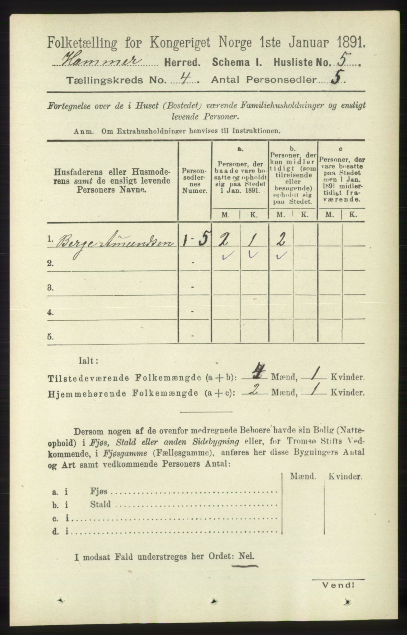 RA, 1891 census for 1254 Hamre, 1891, p. 896