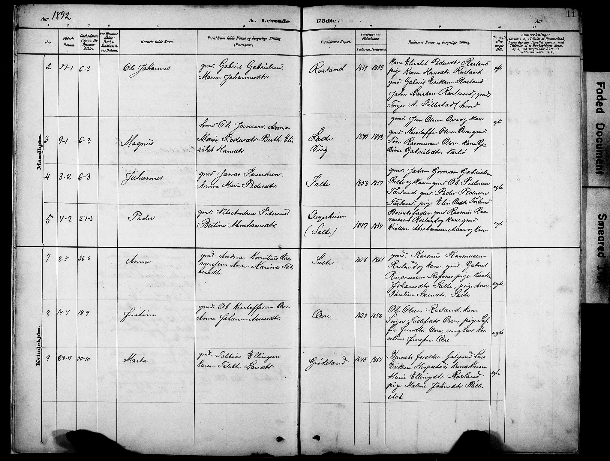 Klepp sokneprestkontor, AV/SAST-A-101803/001/30/300BB/L0005: Parish register (copy) no. B 5, 1889-1918, p. 11