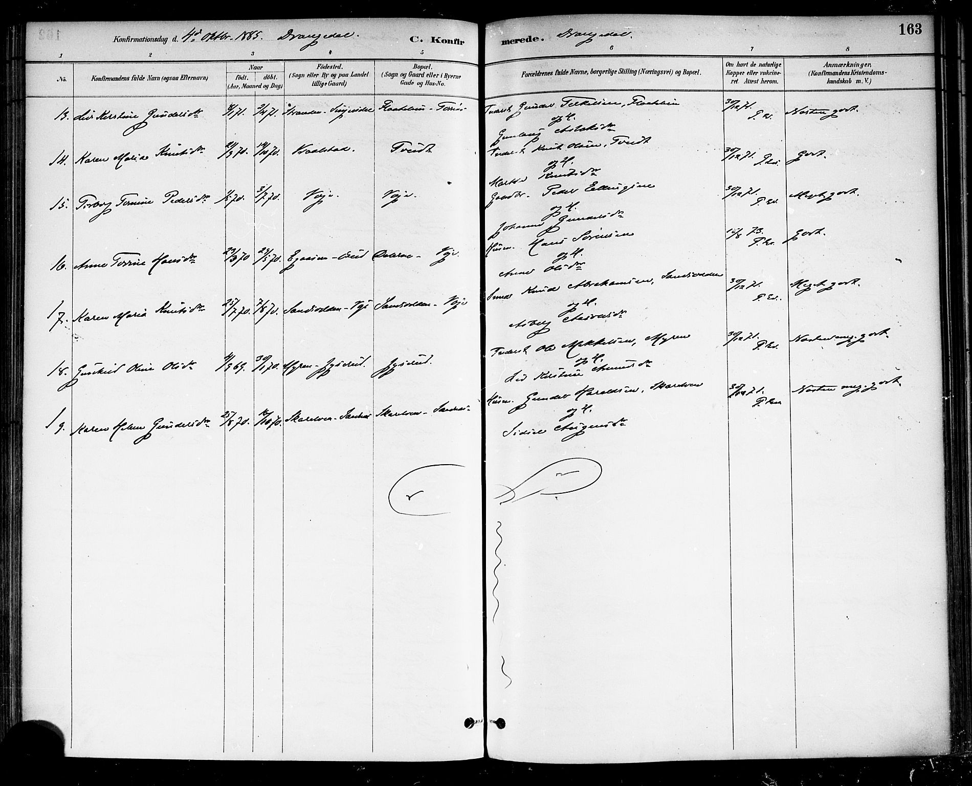 Drangedal kirkebøker, AV/SAKO-A-258/F/Fa/L0010: Parish register (official) no. 10 /1, 1885-1894, p. 163
