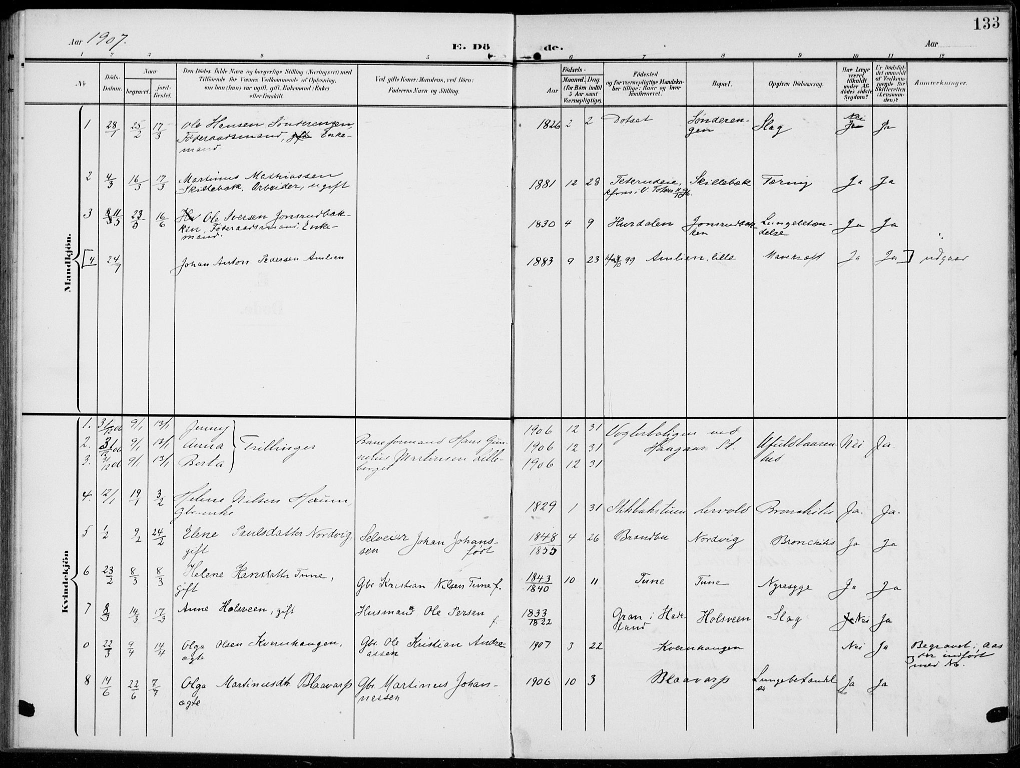 Kolbu prestekontor, SAH/PREST-110/H/Ha/Haa/L0001: Parish register (official) no. 1, 1907-1923, p. 133