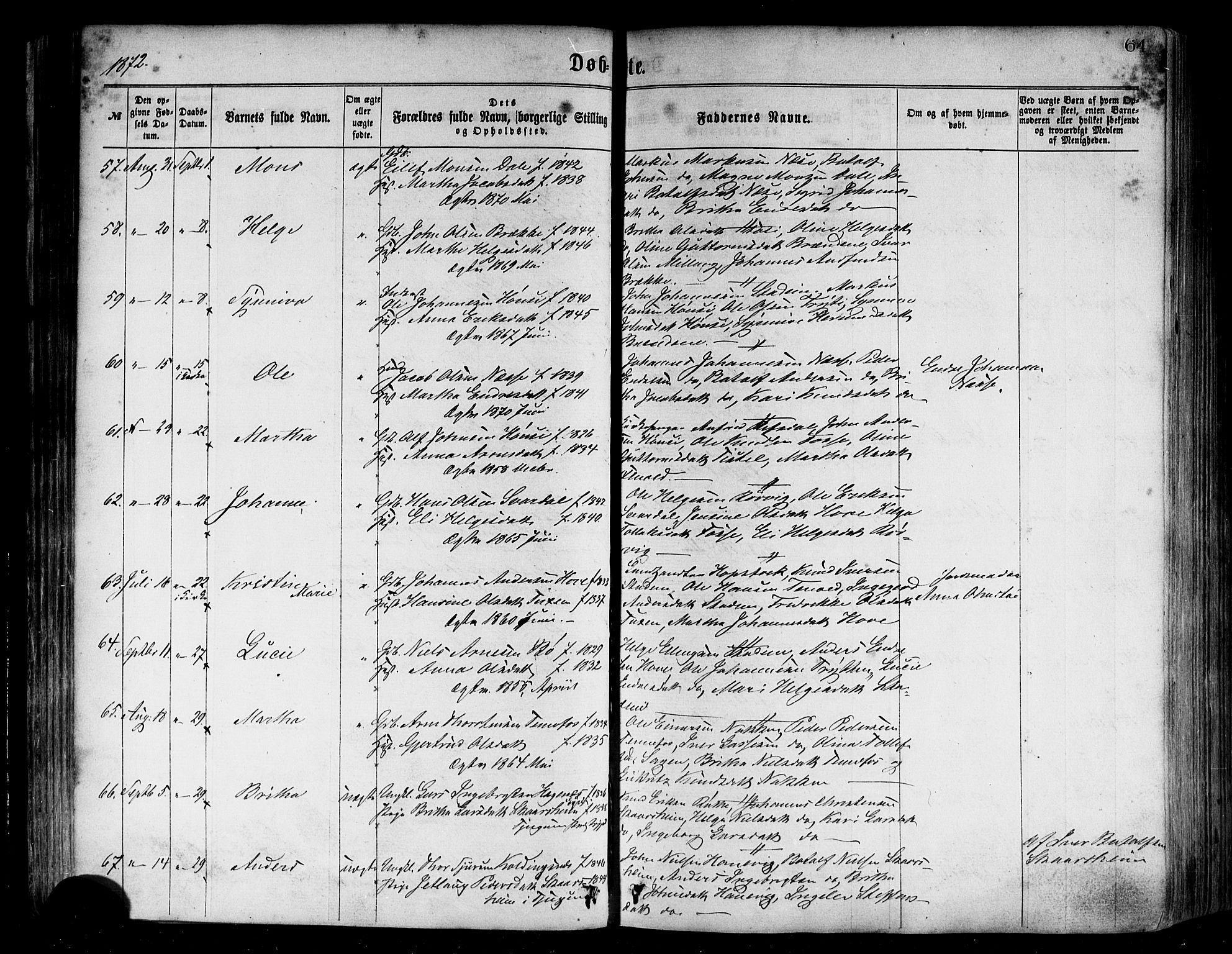 Vik sokneprestembete, SAB/A-81501: Parish register (official) no. A 9, 1866-1877, p. 64