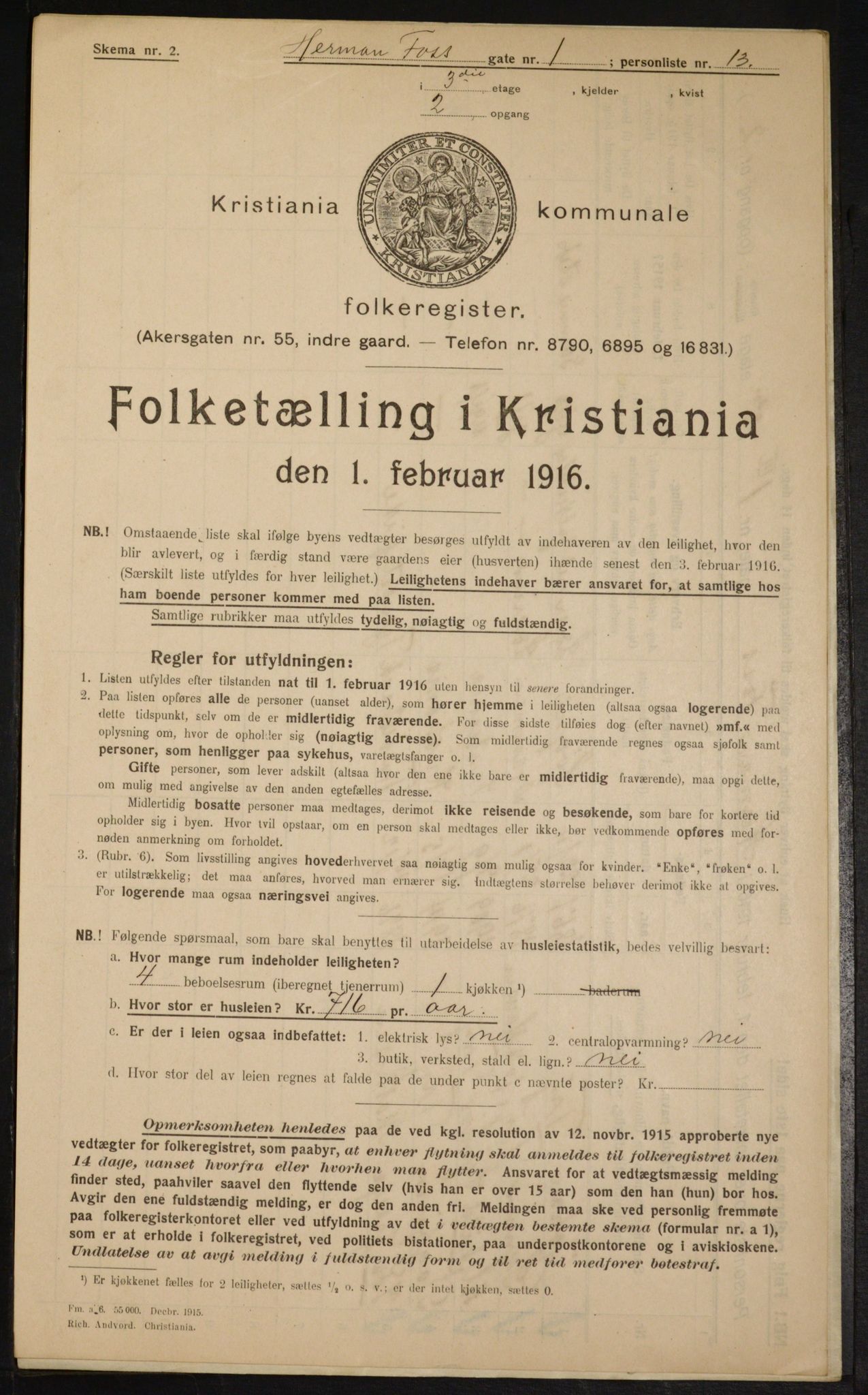 OBA, Municipal Census 1916 for Kristiania, 1916, p. 39168